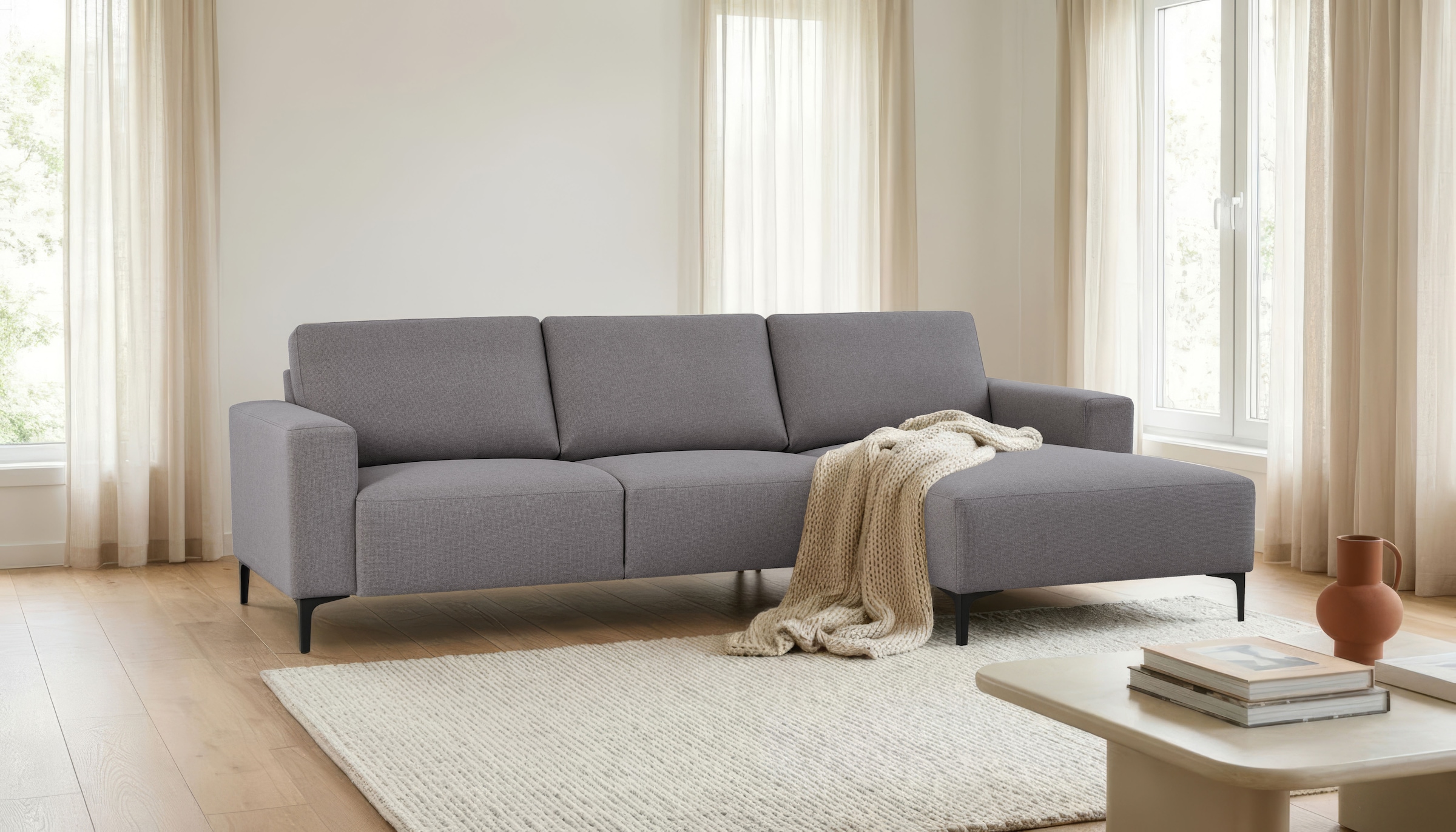 OTTO home Ecksofa "Tournon, L-Form, Breite 262 cm, Webstoff, Chenille" Designsofa im nordischen Stil, Wellenunterfederung, Metallfüße