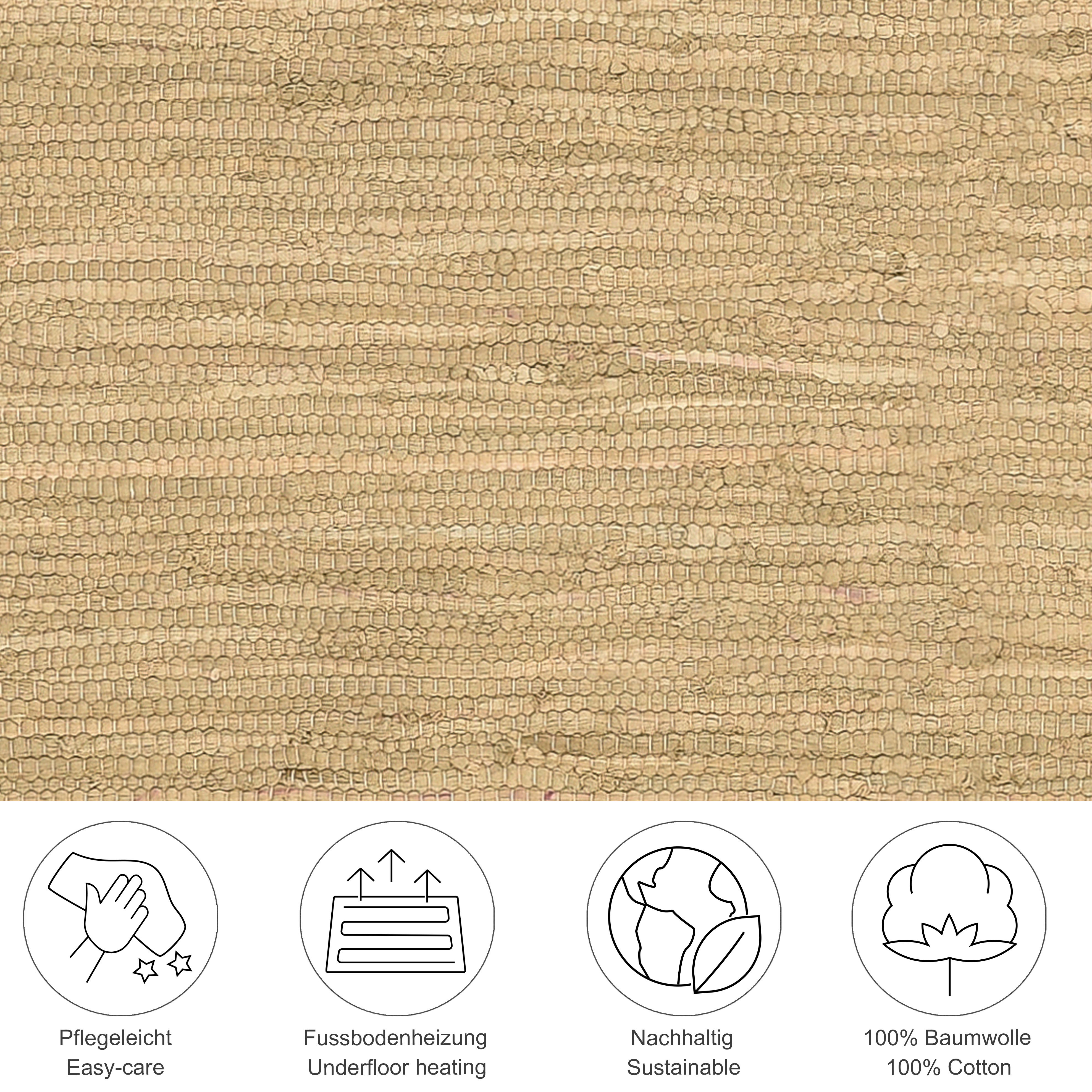 Thumbnail - my home Teppich "Gastines" rechteckig 5 mm Höhe Wendeteppich, reine Baumwolle, handgewebt, uni, waschbar, modern