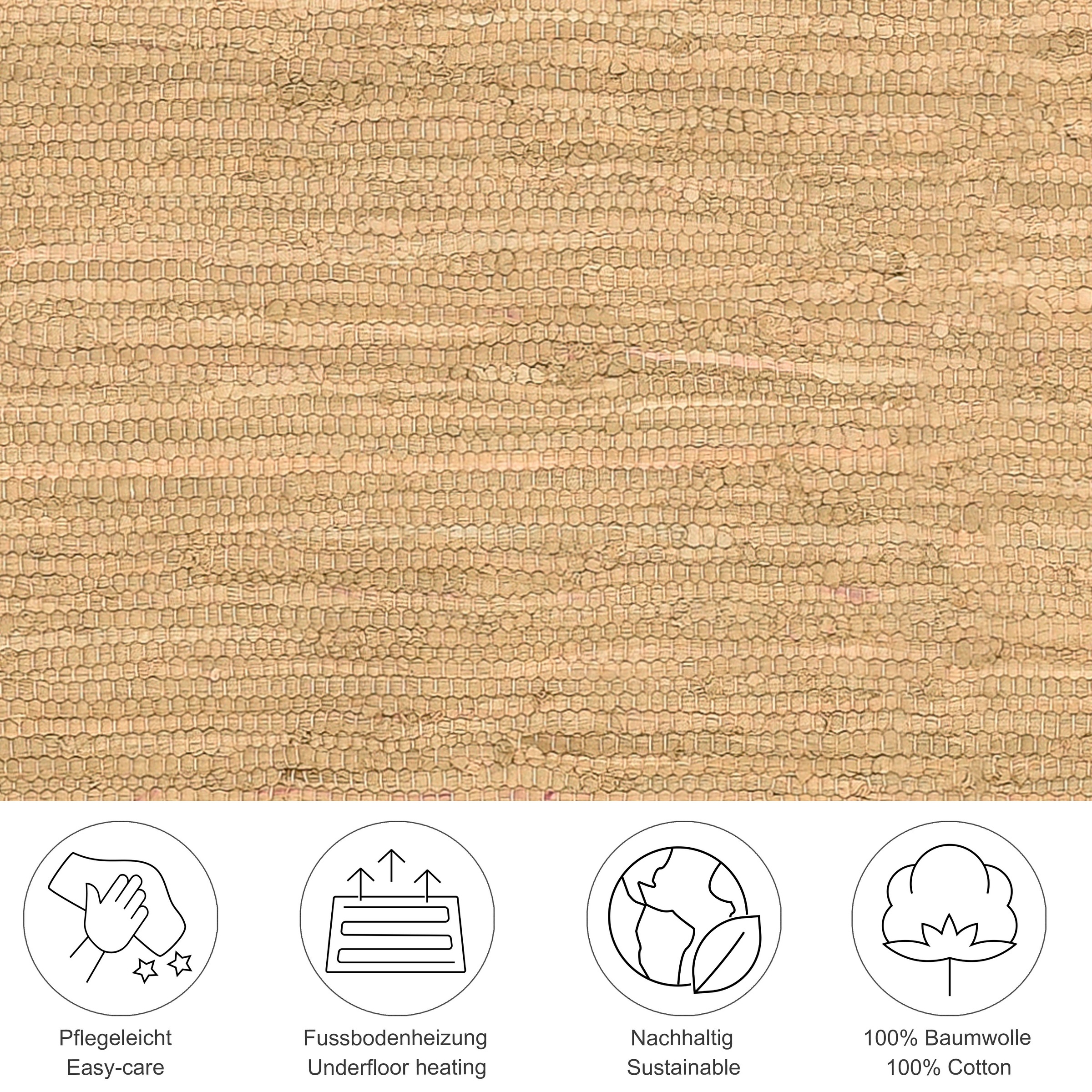 Thumbnail - OTTO home Teppich "Gastines" rechteckig 5 mm Höhe Wendeteppich, reine Baumwolle, handgewebt, uni, waschbar, modern