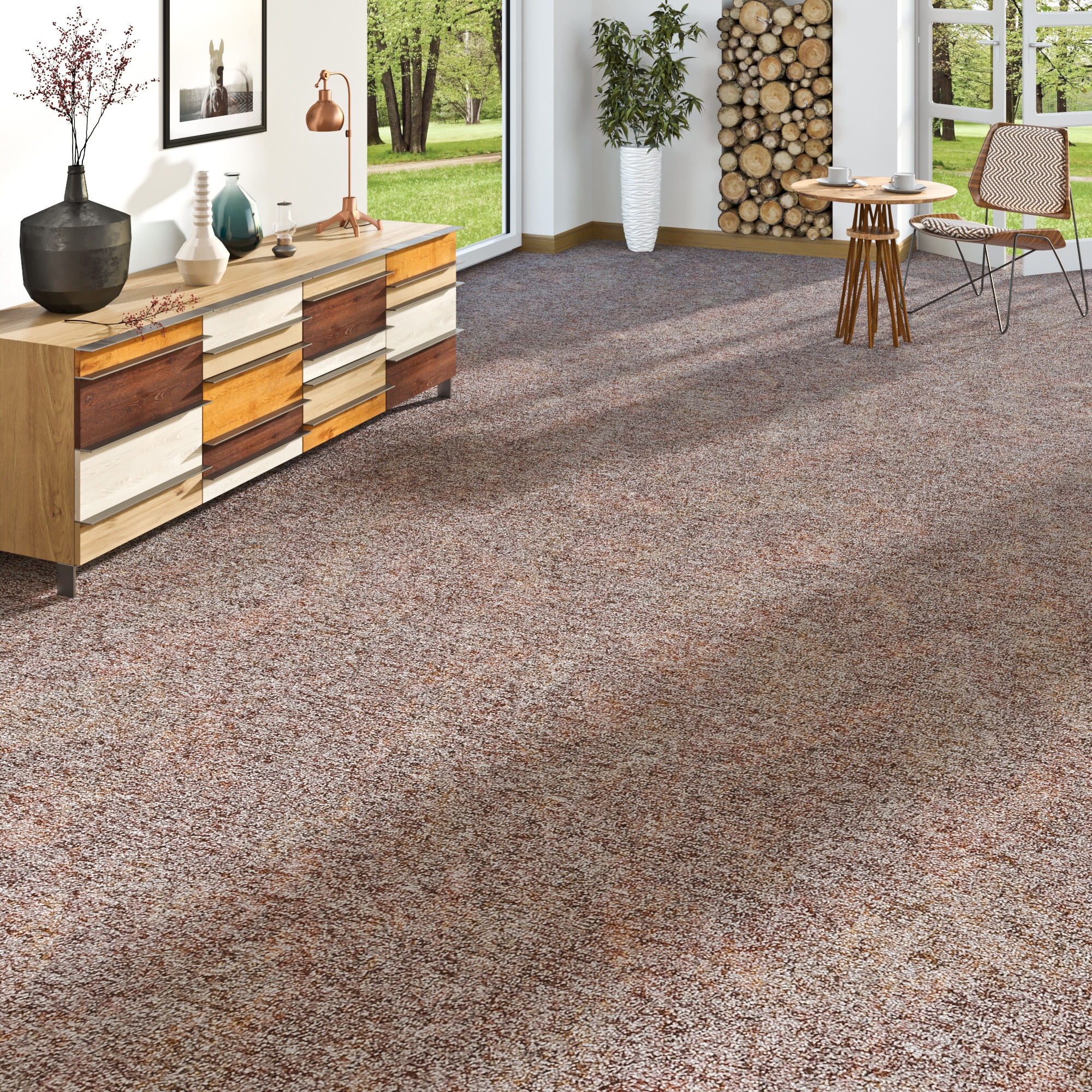 OTTO home Teppichboden "Caio, Schlinge, Gesamthöhe 8 mm" rechteckig meliert, Breite 400 cm, strapazierfähig, Wohnzimmer, Schlafzimmer