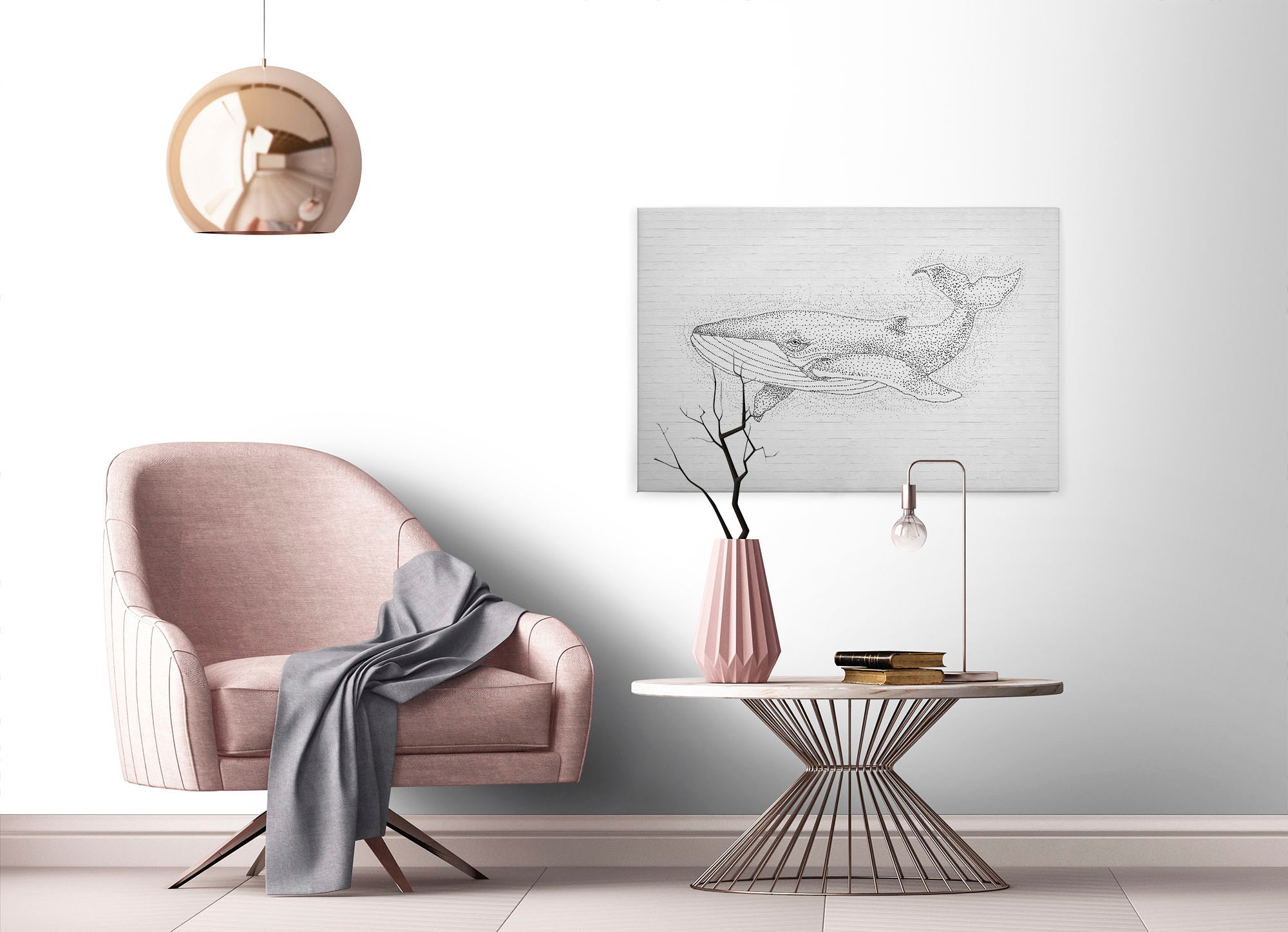 A.S. Création Leinwandbild »titan«, Kunst-Tiere-Kinder, (1 St.), Schwarz-Weiß Zeichnung Wal Keilrahmen Leinwand-Bild Wohnzimmer modern