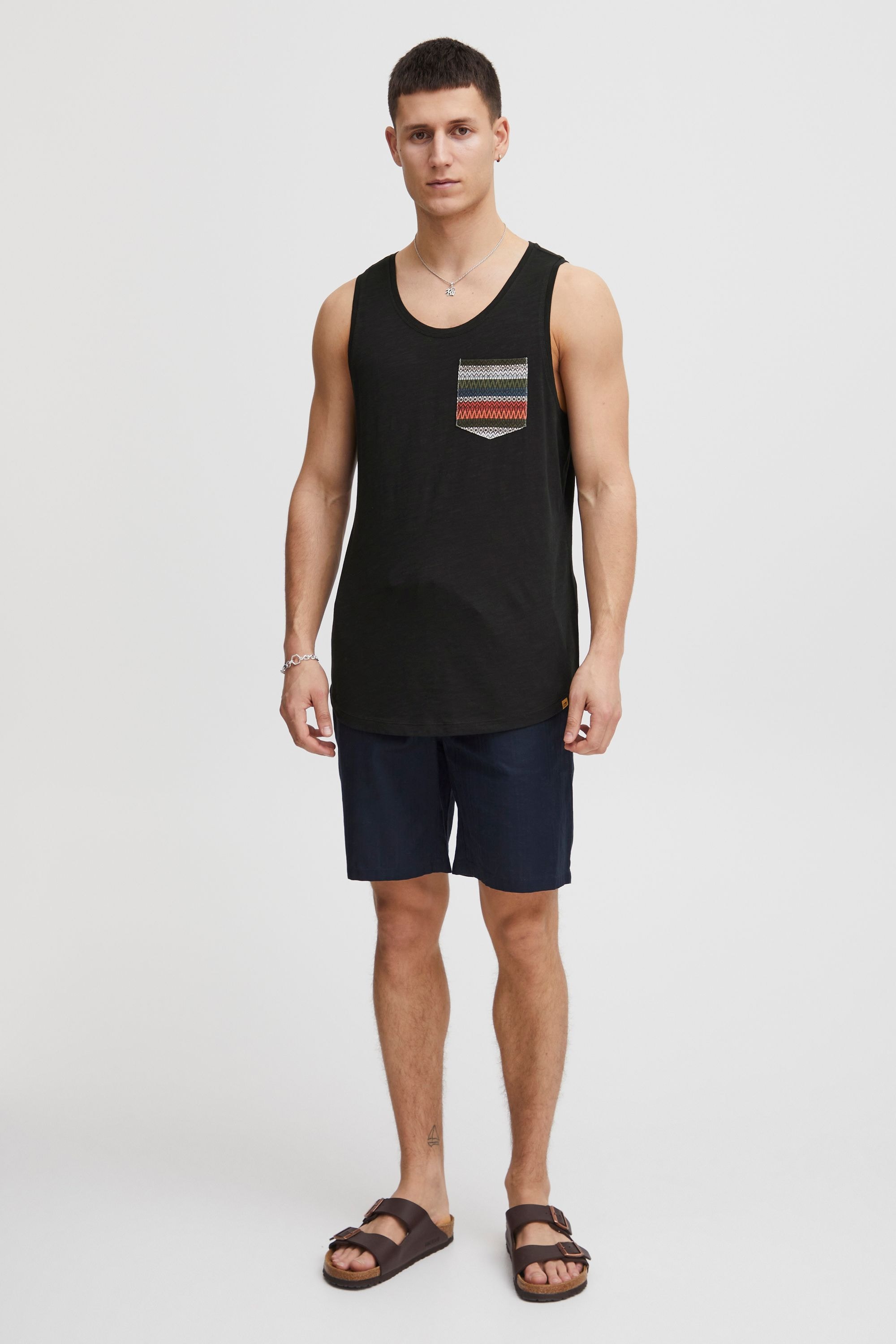 Tanktop BLEND "BHElei", Herren, Gr. M, schwarz, Web, 100% Baumwolle, gemustert, regular fit normal, Rundhals, Tops Tanktop, Lässiges Tanktop mit Rundhalssauschnitt 2