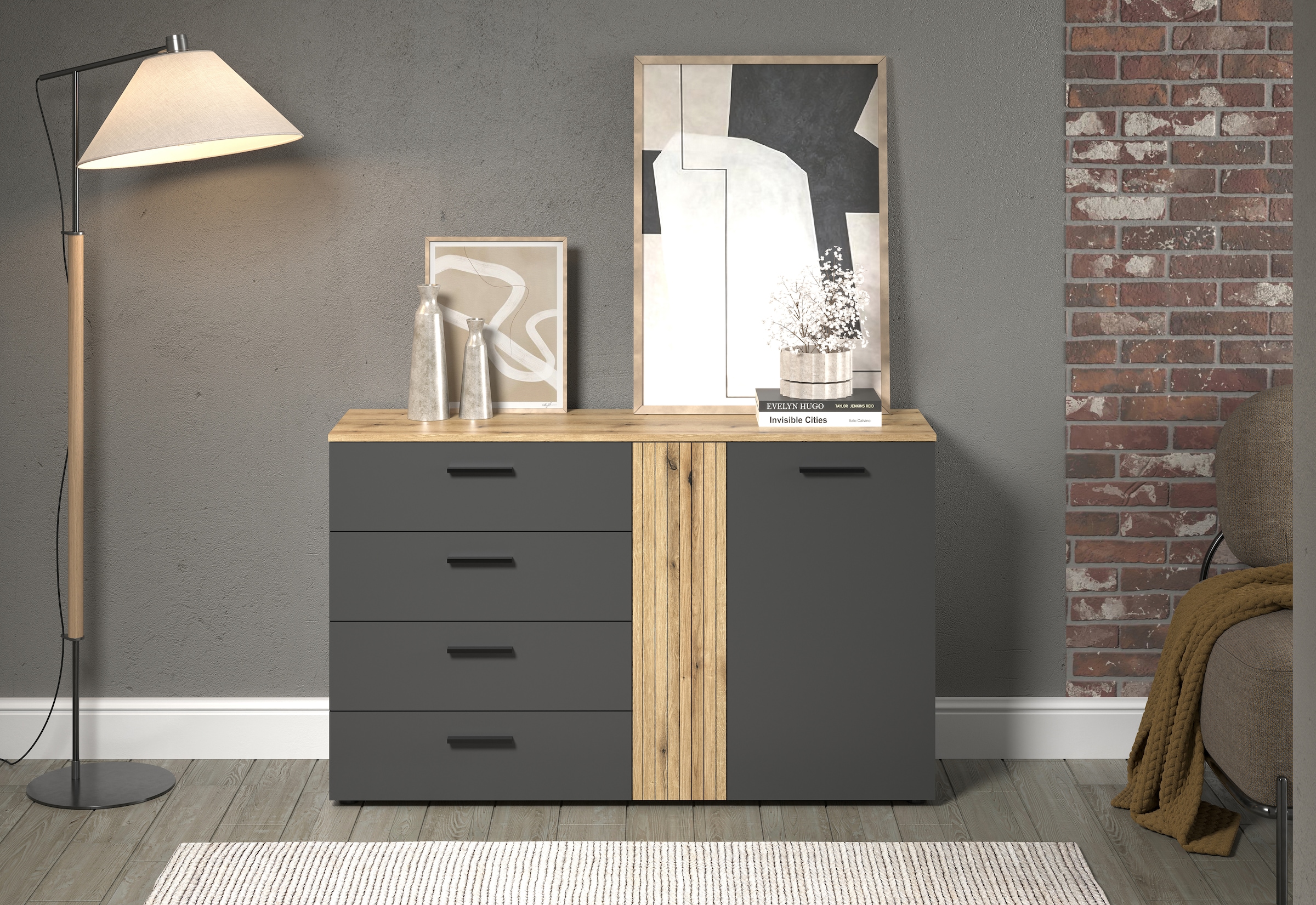 INOSIGN Kommode »Estepona«, (1 St.), Sideboard mit voll ausziehbaren Schubladen - (B/T/H) 139/38/86 cm