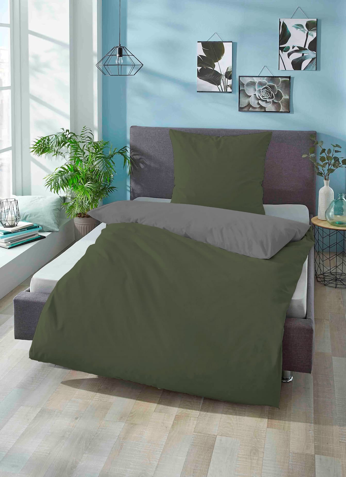 Bettwäsche BIBERNA, grün, Linon, 100% Baumwolle, Bettwäsche