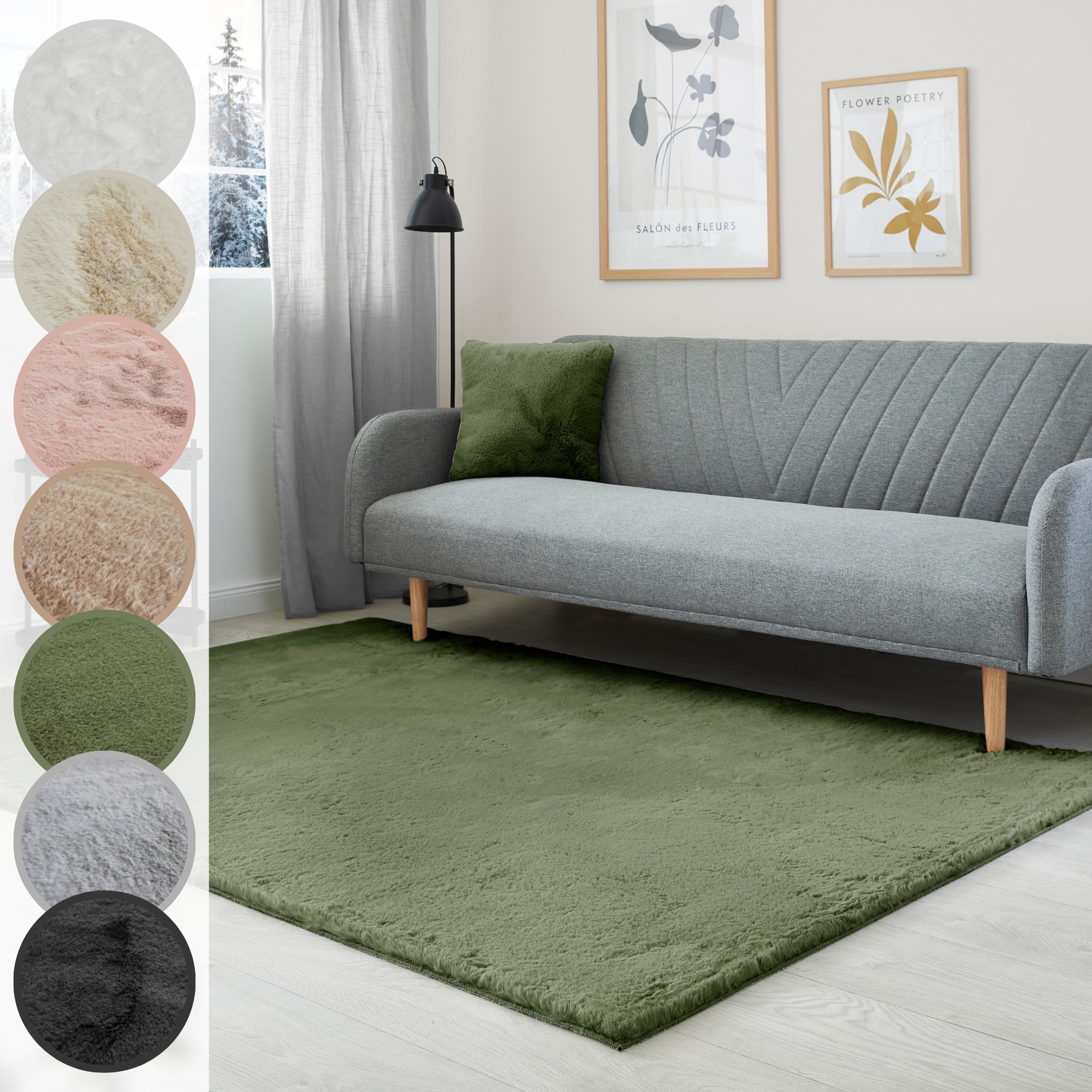 Fellteppich LUXOR LIVING "Novara", grün (dunkelgrün), B:160cm H:30mm L:230cm, Kunstfaser, Teppiche, Fellteppich, Kunstfell, Kaninchenfell-Haptik, besonders weicher Hochflor