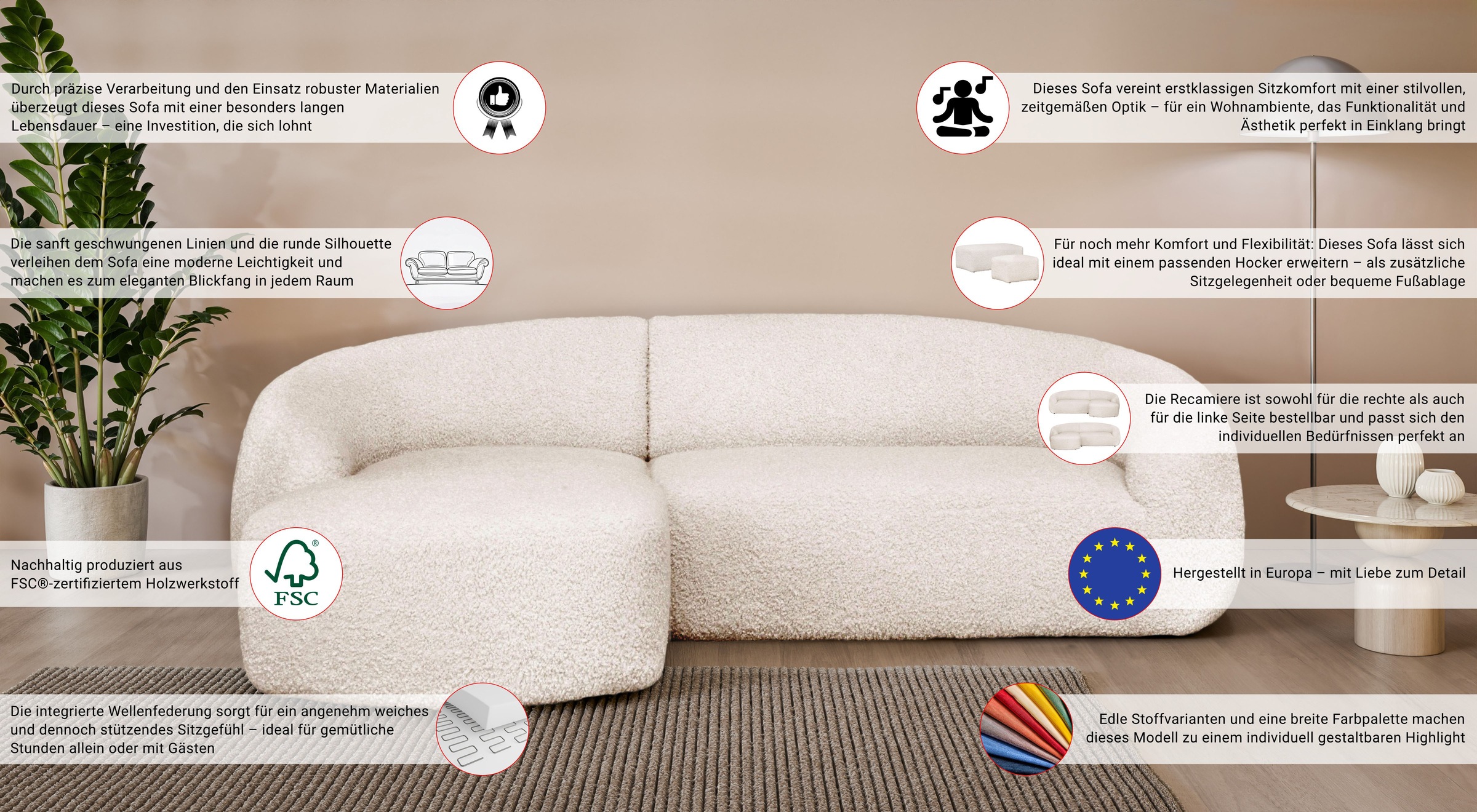 Thumbnail - LeGer Home by Lena Gercke Ecksofa "YANI, L-Form, Designersofa, organische Form, Maße B/T/H: 255/170/81 cm", mit Wellenun...