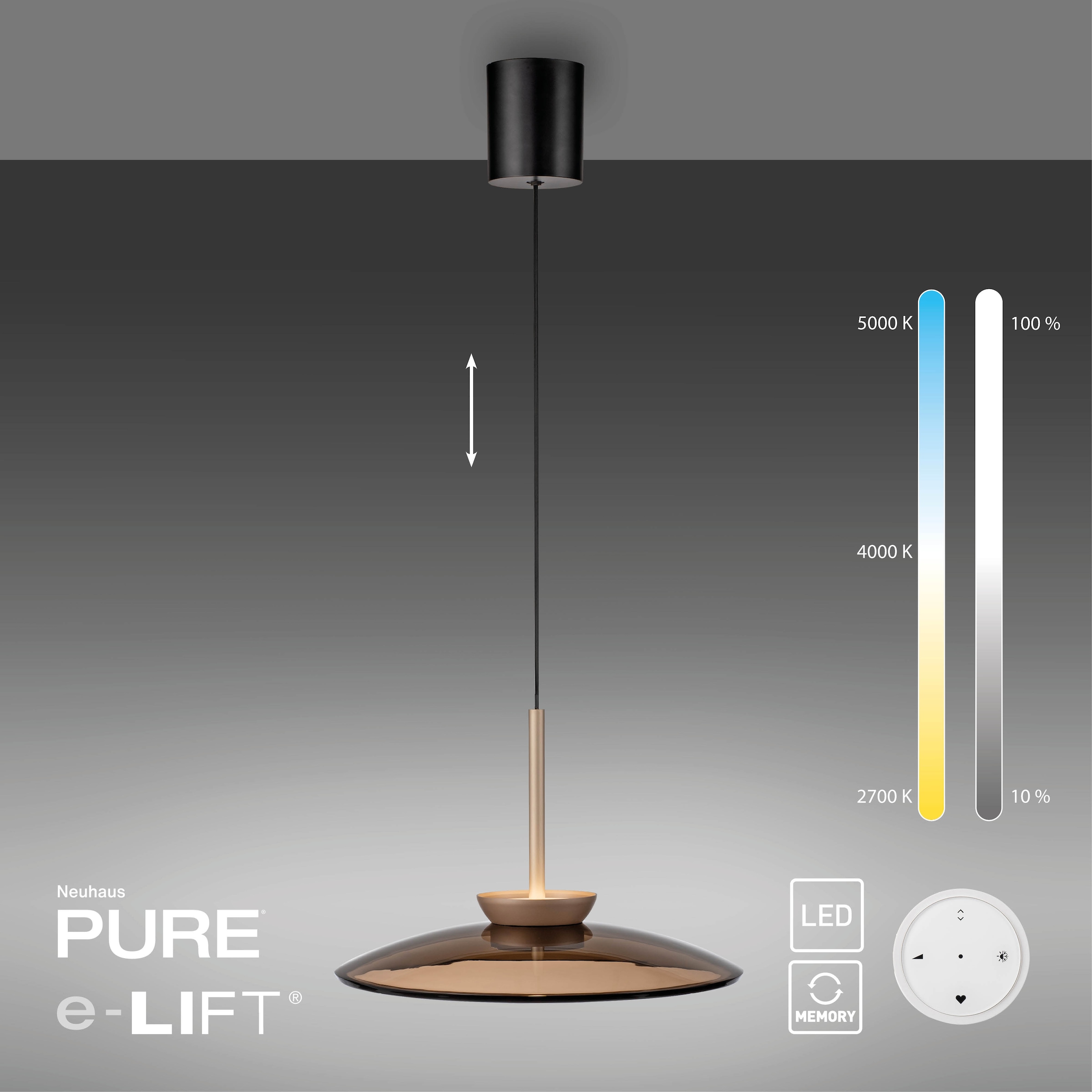 Neuhaus PURE LED Pendelleuchte »PURE E-Moon« LED-Board 1 Stk. warmweiß - kaltweiß e-LIFT® Funktion, CCT, dimmbar über Fernbedienung