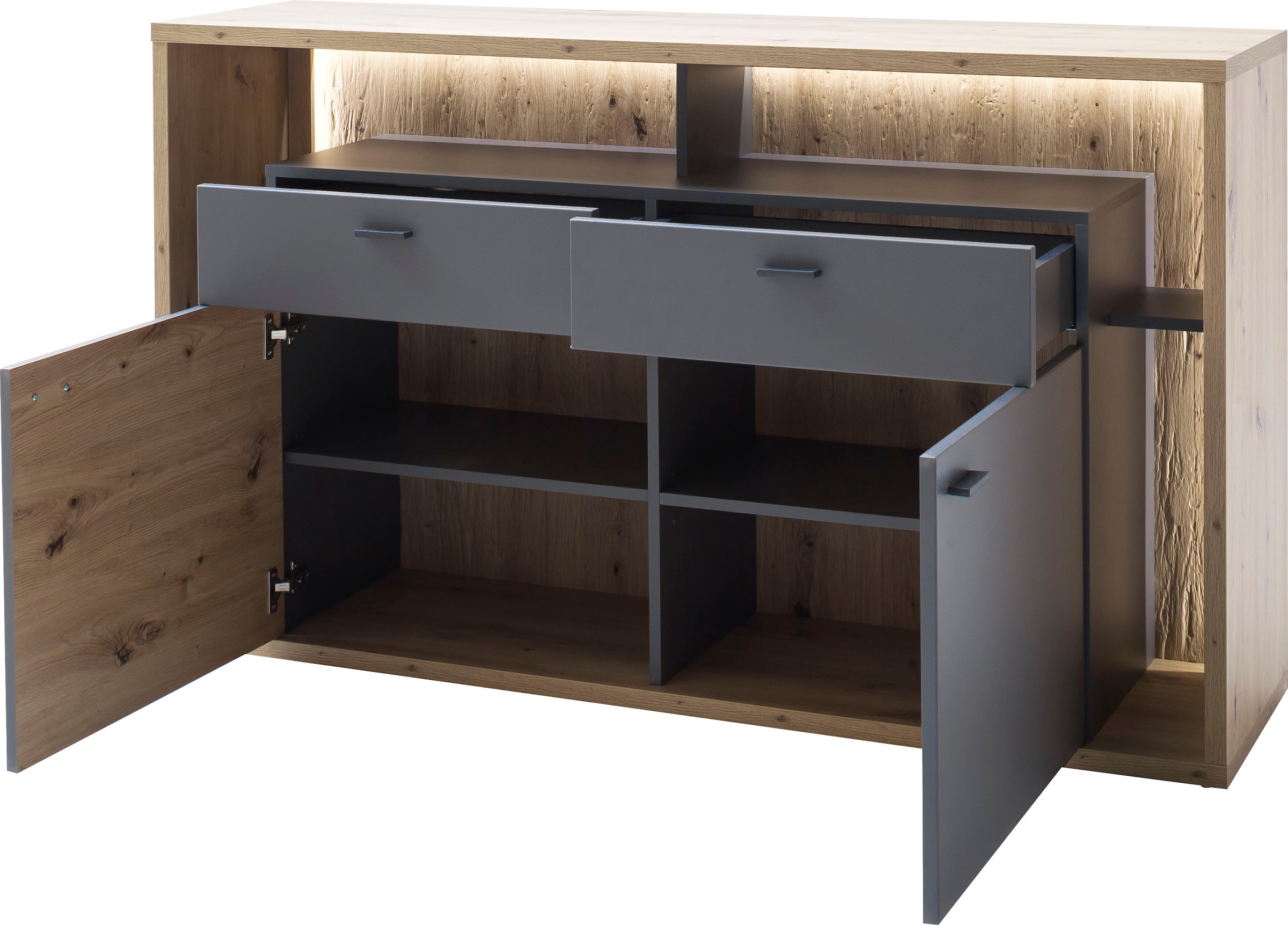 MCA furniture Sideboard »Lizzano«, Wohnzimmerschrank mit 3-D Rückwand, wahlweise mit Beleuchtung