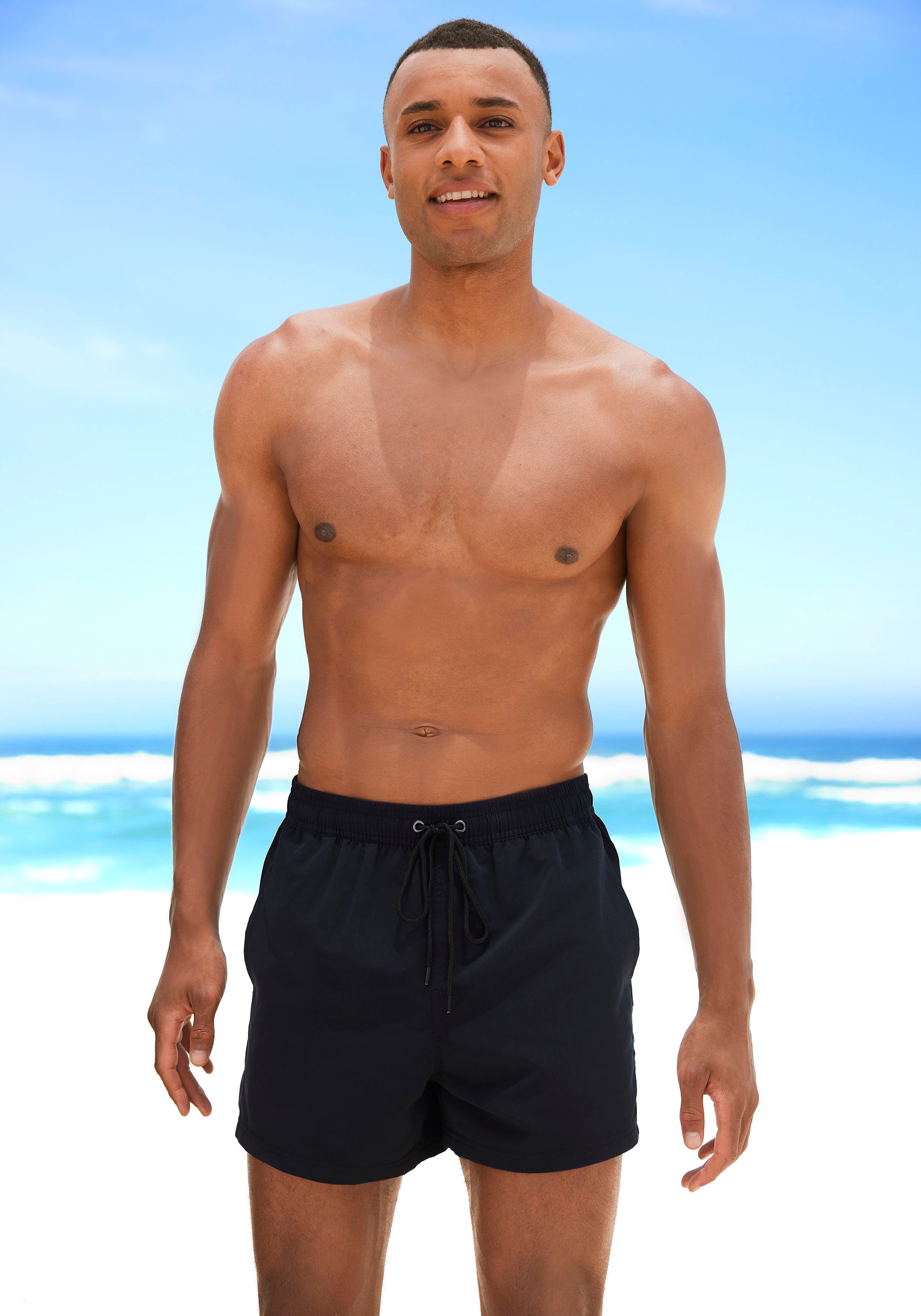 Badeshorts VENICE BEACH, Herren, Gr. M (50), N-Gr, schwarz, Microfaser, Recycling-Polyester, unifarben mit Farbeinsatz, Badehosen Badeshorts, mit großem Markenschriftzug 3