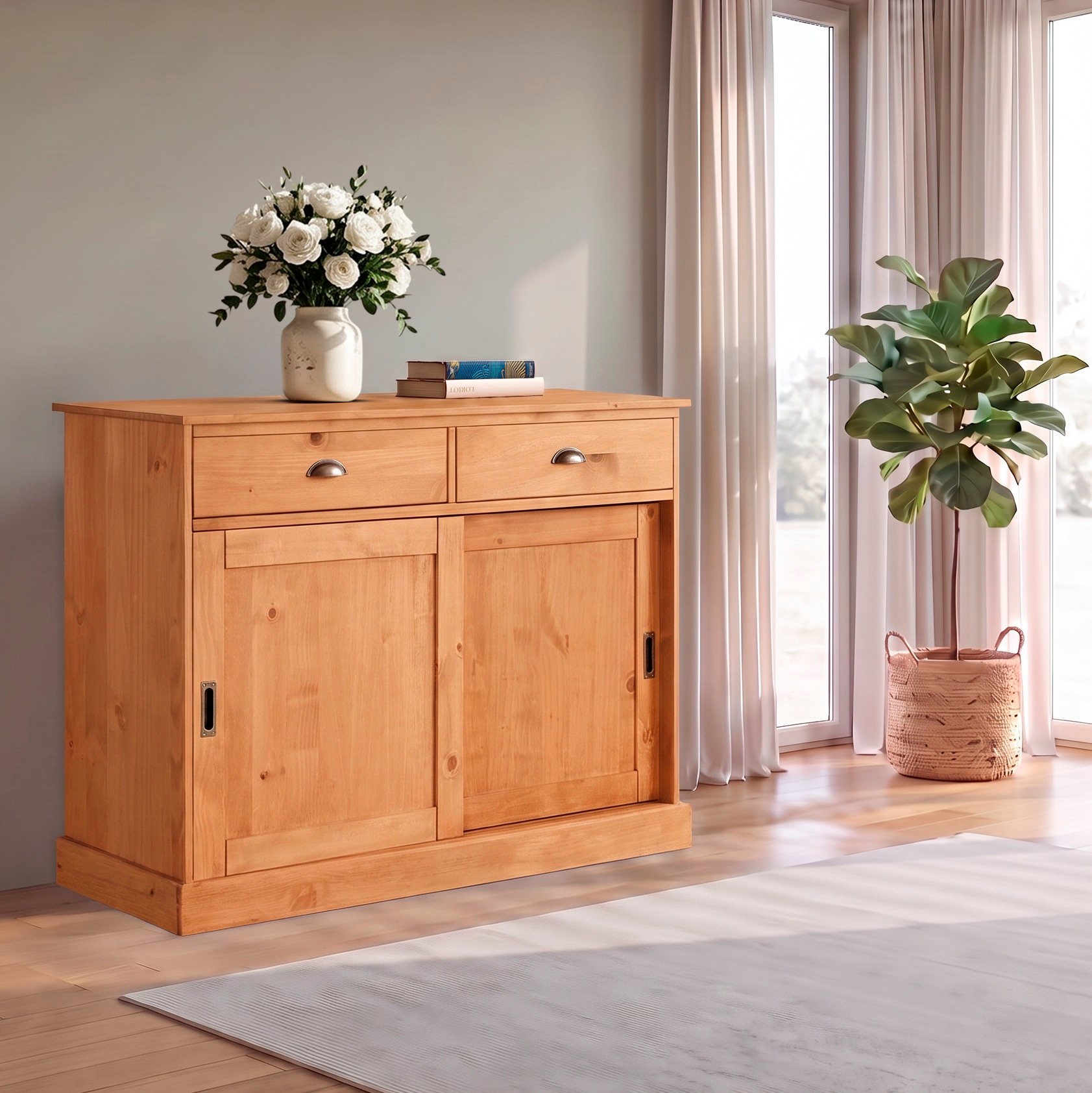 OTTO home Sideboard »Schröder« Kommode, 2 Schiebetüren, 2 Schubkasten, aus massivem Kiefernholz