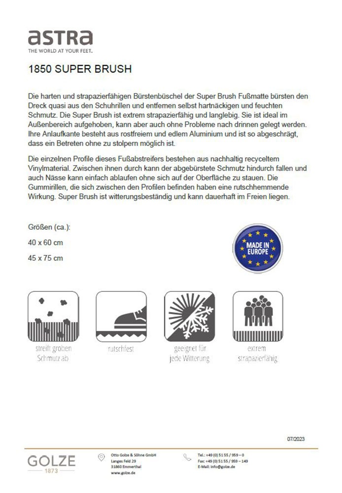 ASTRA Fußmatte »Super Brush« rechteckig 28 mm Höhe Türmatte, Eingansbereich, Aluminium, rutschfest
