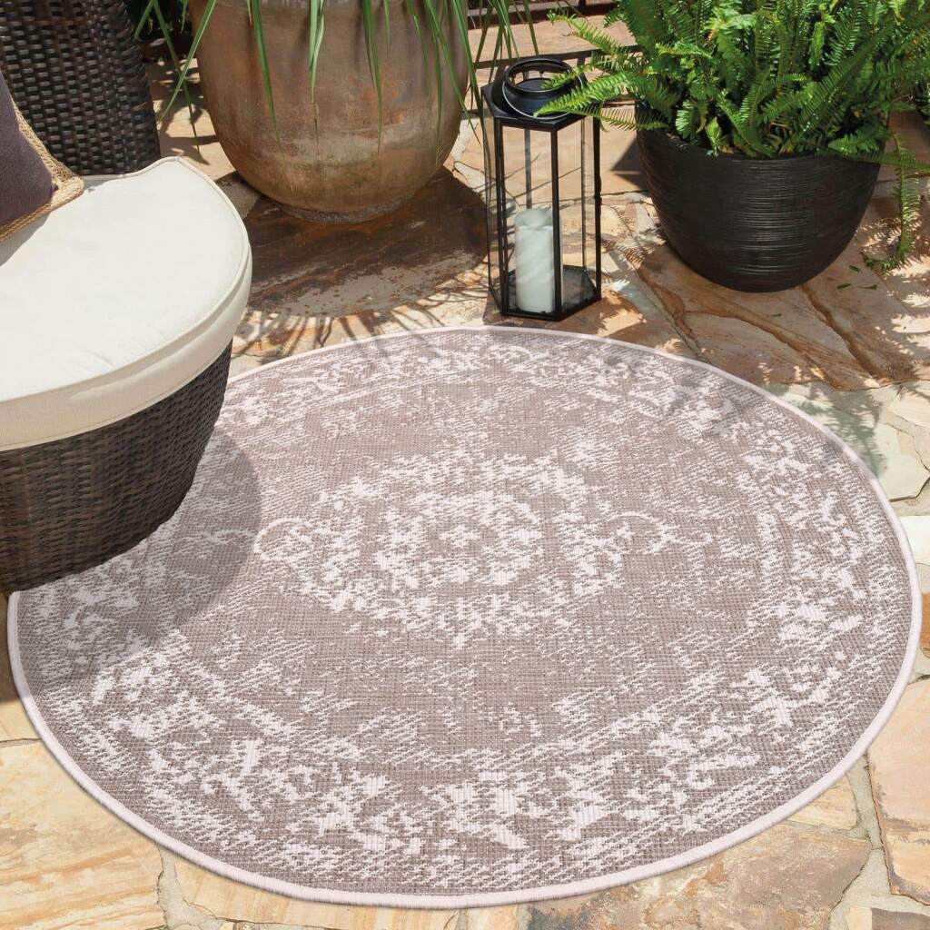 Carpet City Outdoorteppich »DUO RUG 5577«, rund, 5 mm Höhe, Wendeteppich Wetterfest In- & Outdoor, Balkon, Terrasse, Wohnzimmer