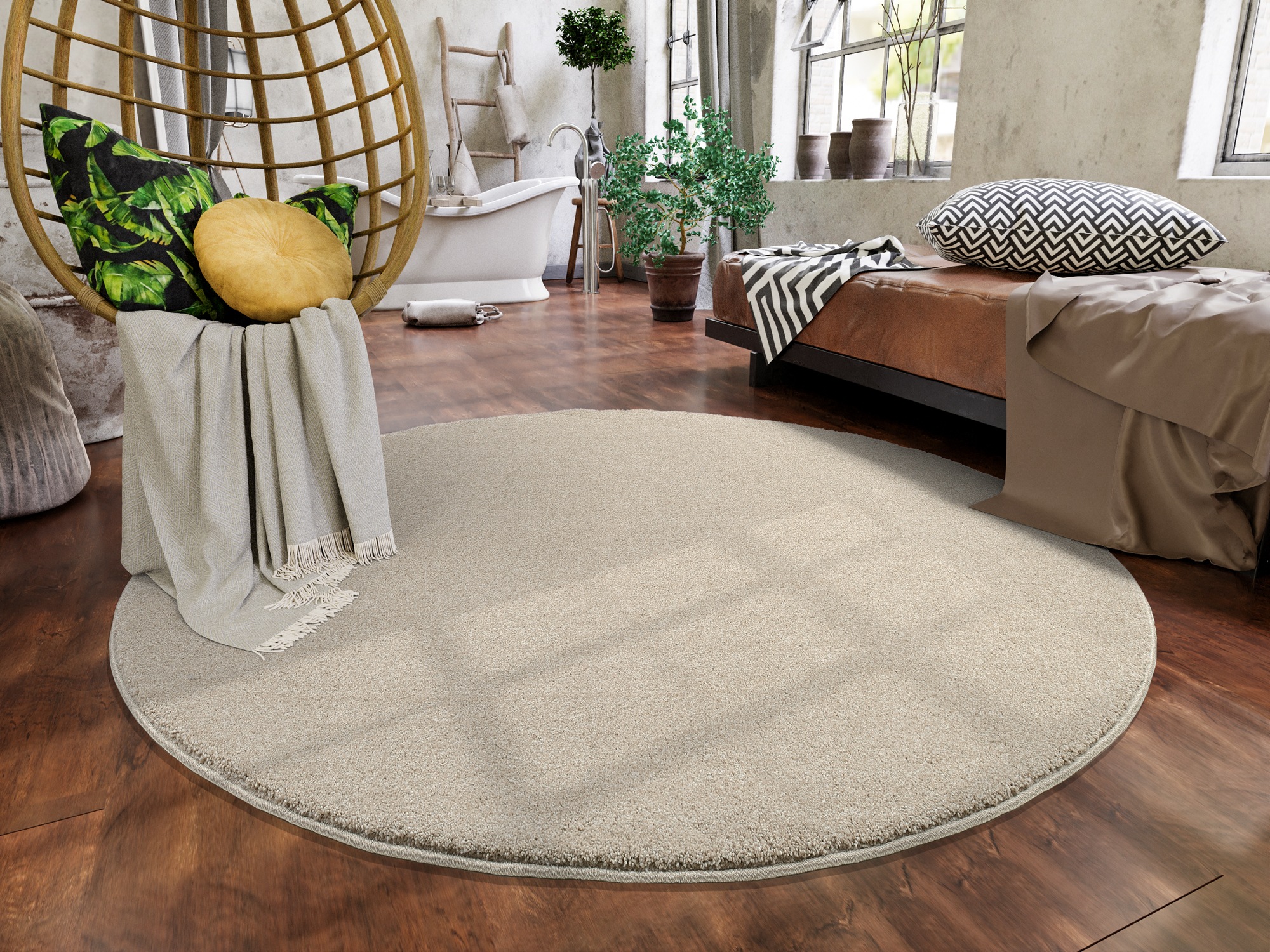 Teppich OCI DIE TEPPICHMARKE "NEW VILLA MELANGE, auch in rechteckig", beige, H:20mm Ø:120cm, Polypropylen, Teppiche, Teppich, dichter Shaggy, melierte uni Farben, robuster Hochflor, Wohnzimmer