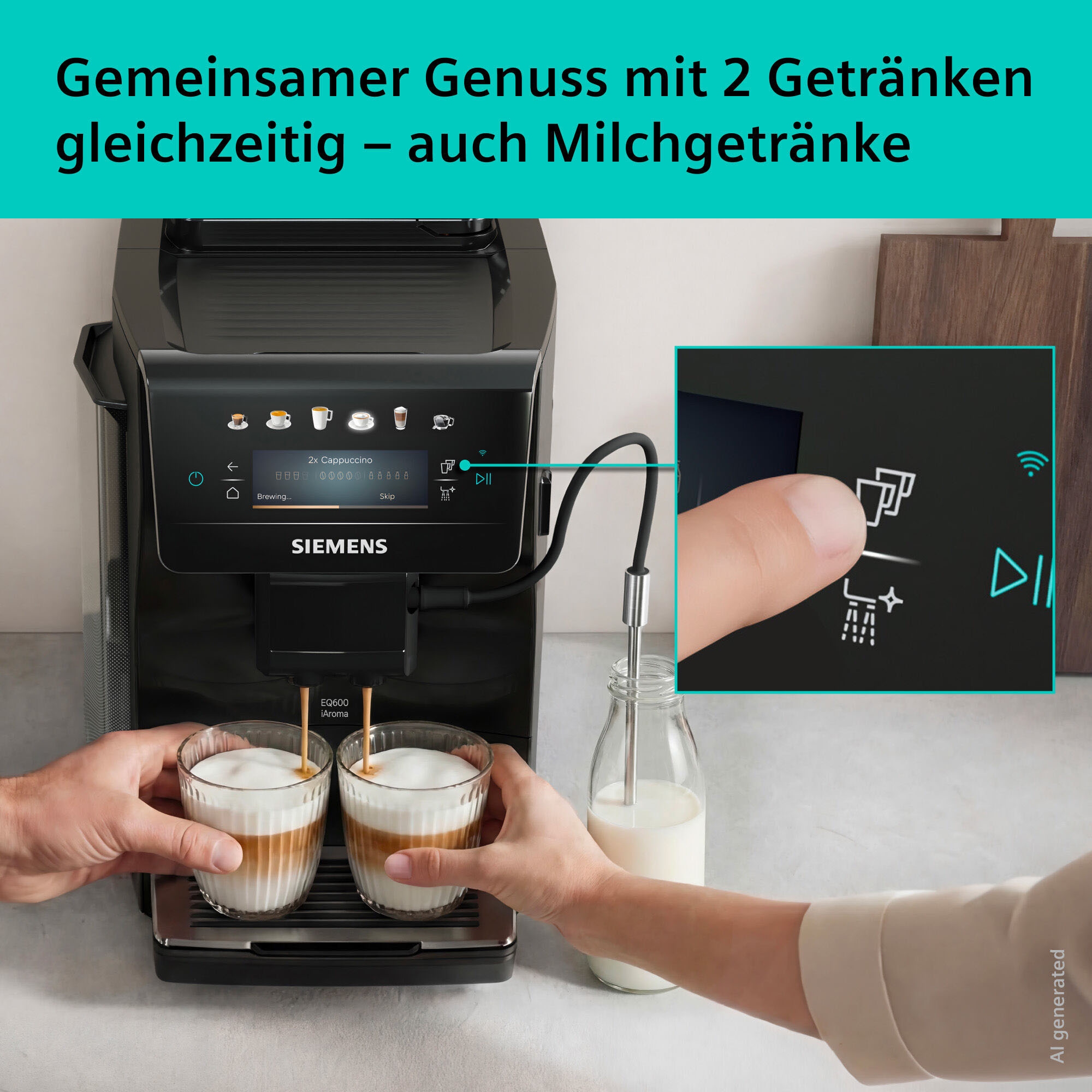 SIEMENS Kaffeevollautomat »EQ600 TP601E09, 6 Getränke, XL-Getränke, bis zu 480ml, Kannenfunktion« Doppeltassenfunktion,Keramikmahlwerk, entnehmbare Brüheinheit, Schwarz