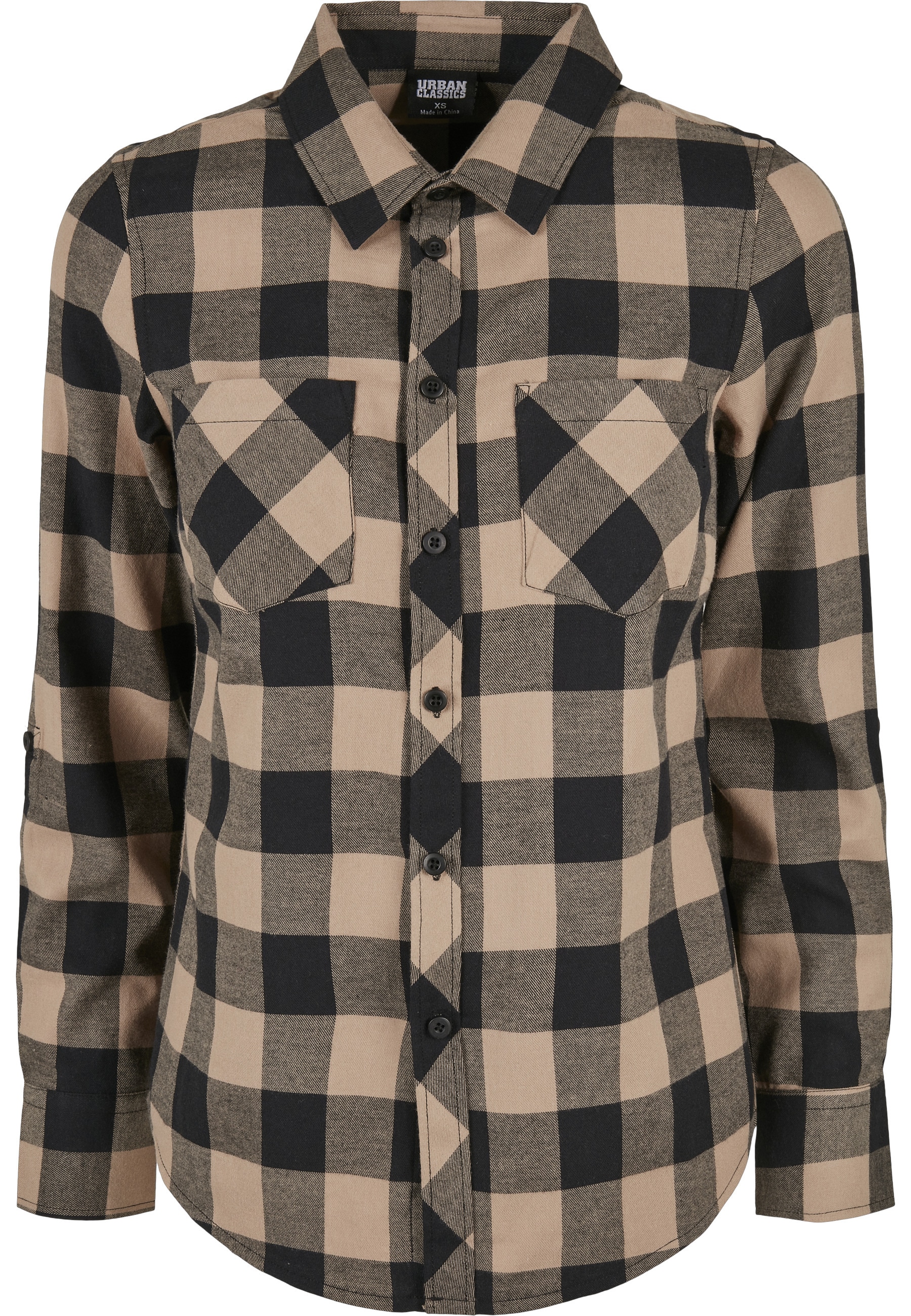 URBAN CLASSICS Kurzarmshirt »Urban Classics Damen Ladies Turnup Checked Flanell Shirt« 1 Stk.