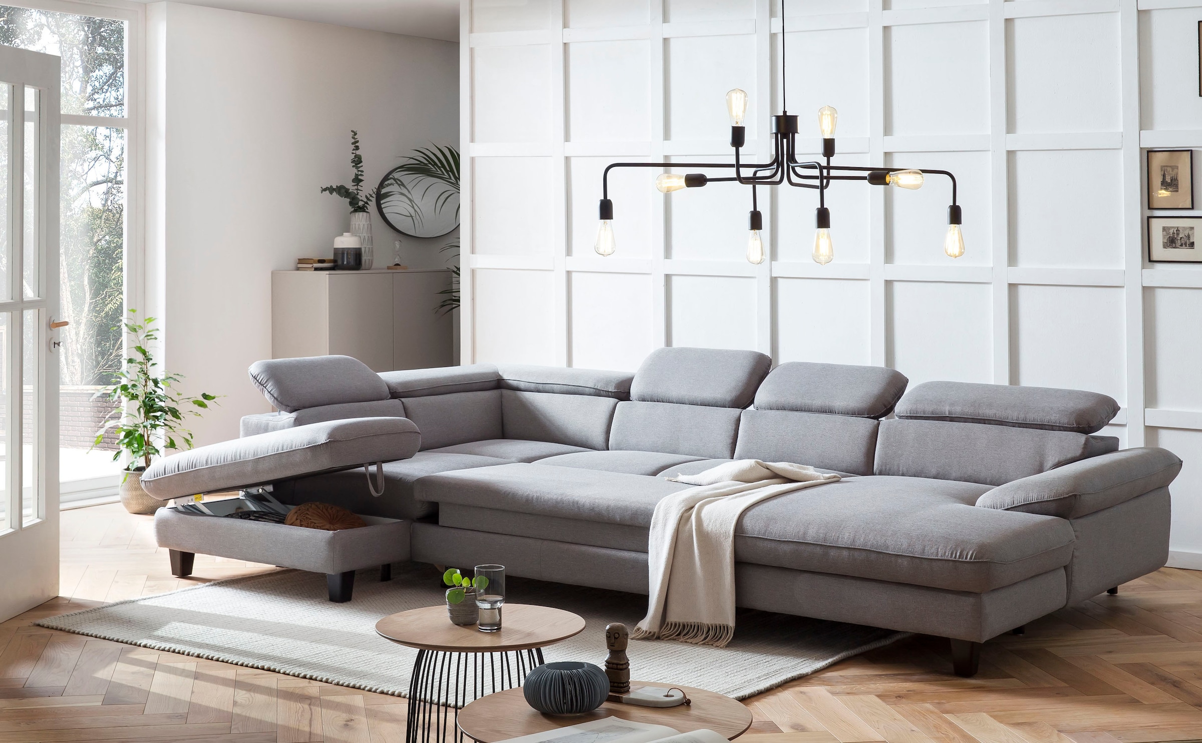 Home affaire Wohnlandschaft »Pilot U-Form«, mit Kopfteilverstellung, wahlweise mit Bettfunktion & Bettkasten