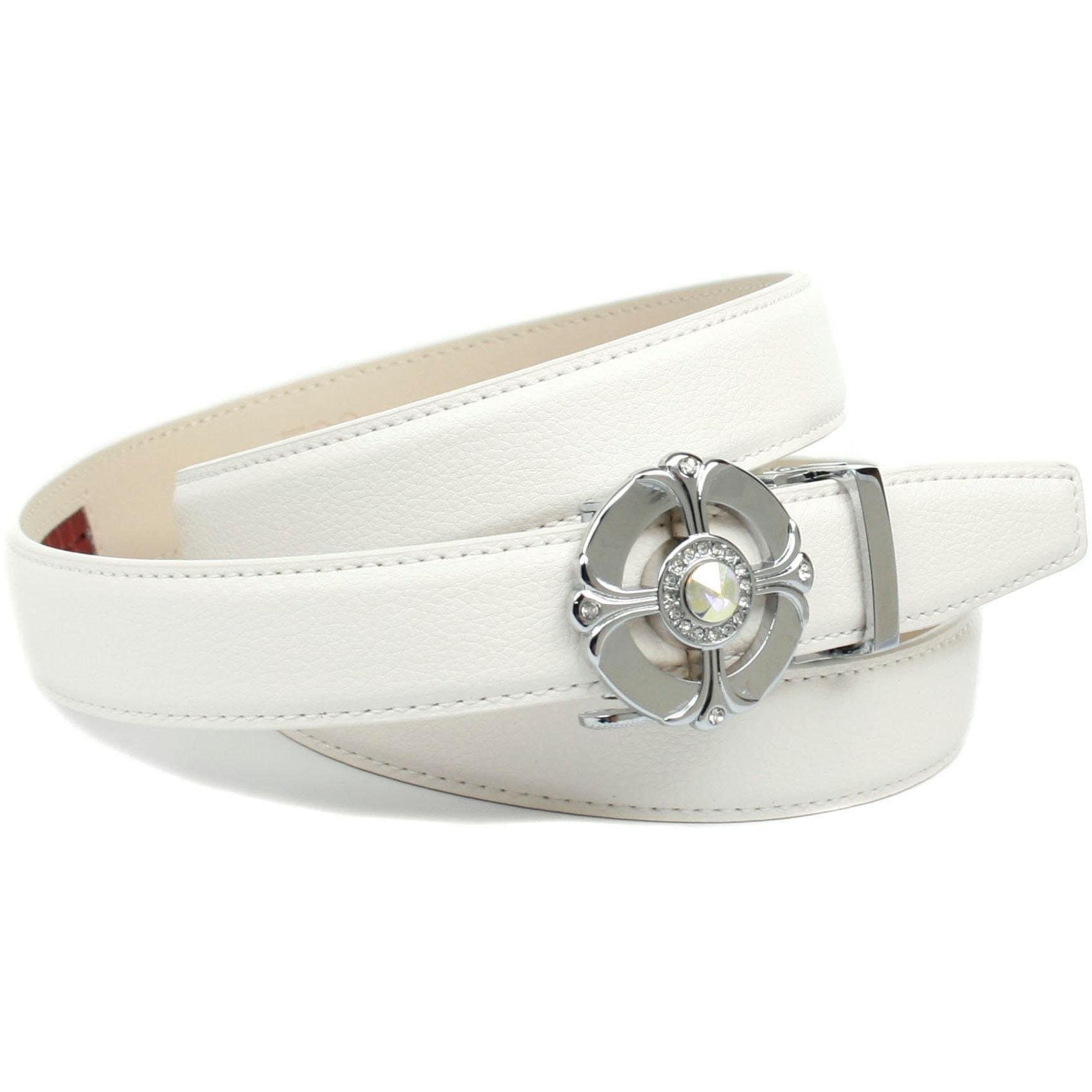 Anthoni Crown Ledergürtel Femininer Ledergürtel in weiß mit runder Schließe