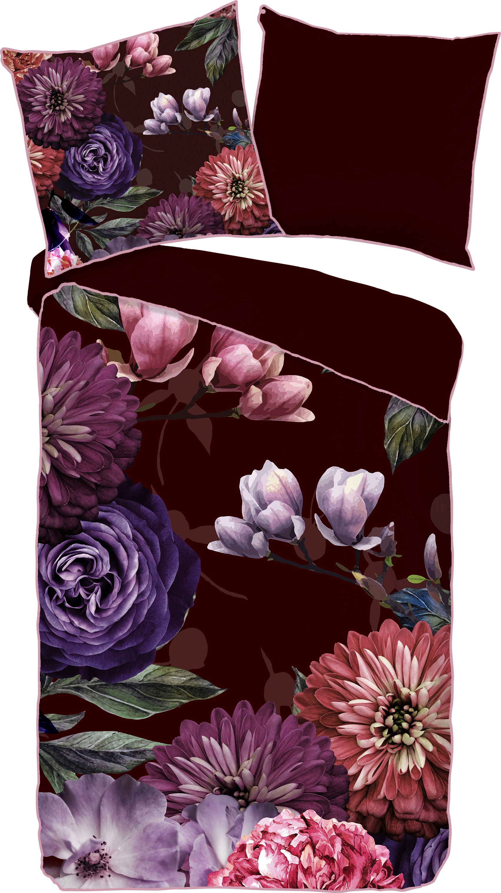 Descanso Wendebettwäsche »Bloomie«, Baumwolle, Satin, 135x200, Biese, Reißverschluss, Wendeoptik, Blumen