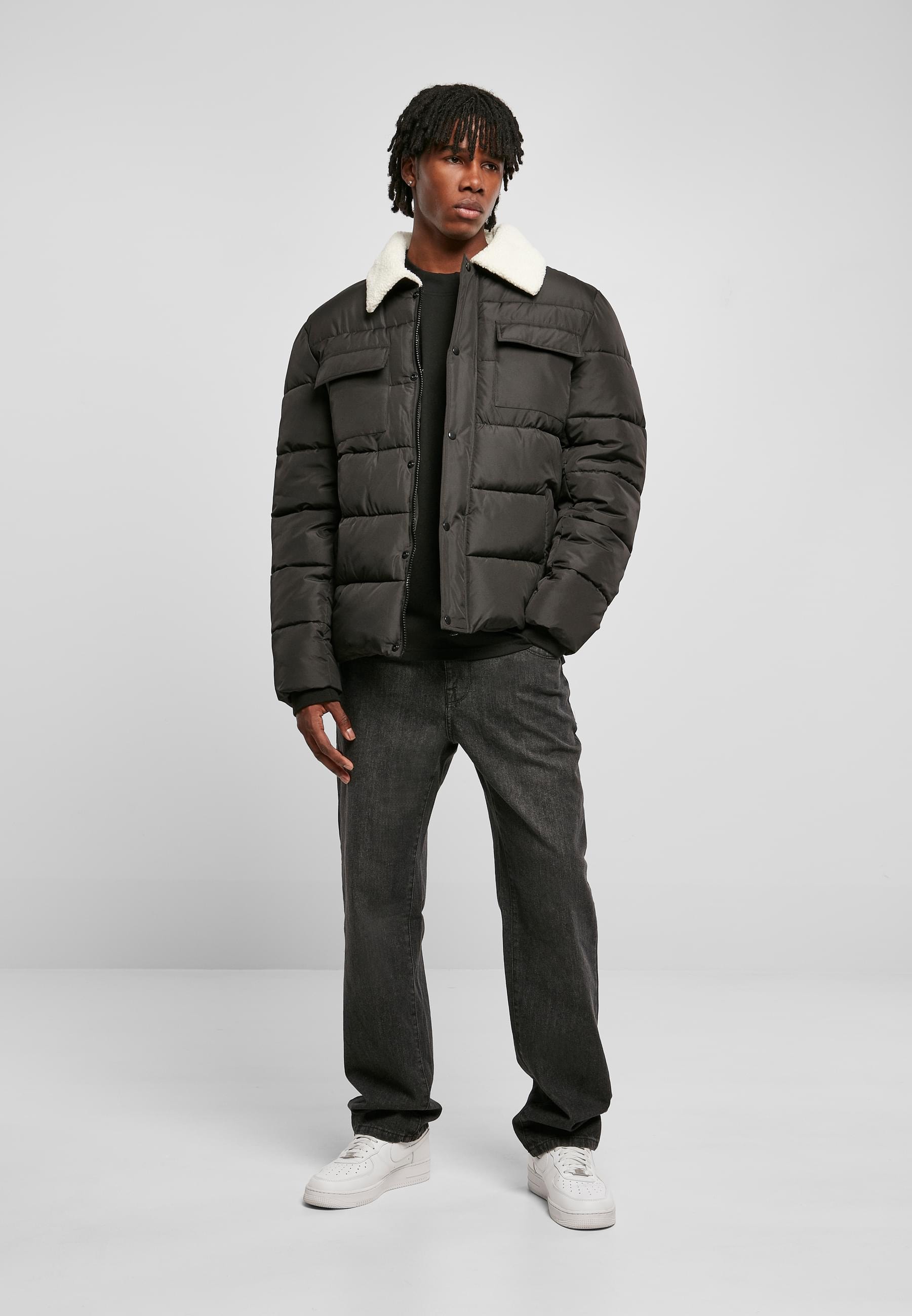 URBAN CLASSICS Winterjacke »Urban Classics Herren Sherpa Collar Padded Shirt Jacket«, (1 St.), ohne Kapuze