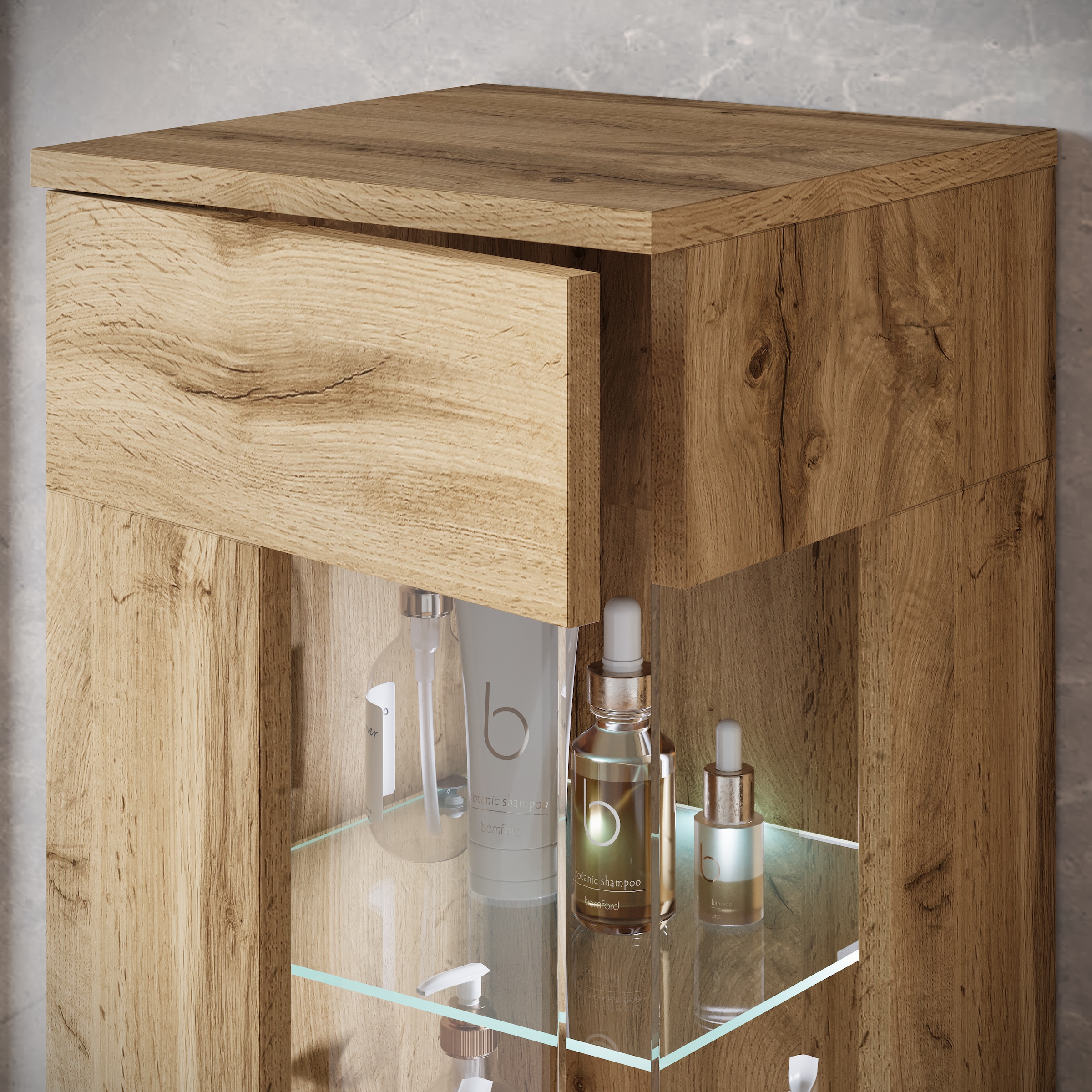 INOSIGN Badmöbel-Set »Kenia«, (Set, 5 St.), Modernes Badmöbel-Set mit viel Stauraum und Glaseinsatz