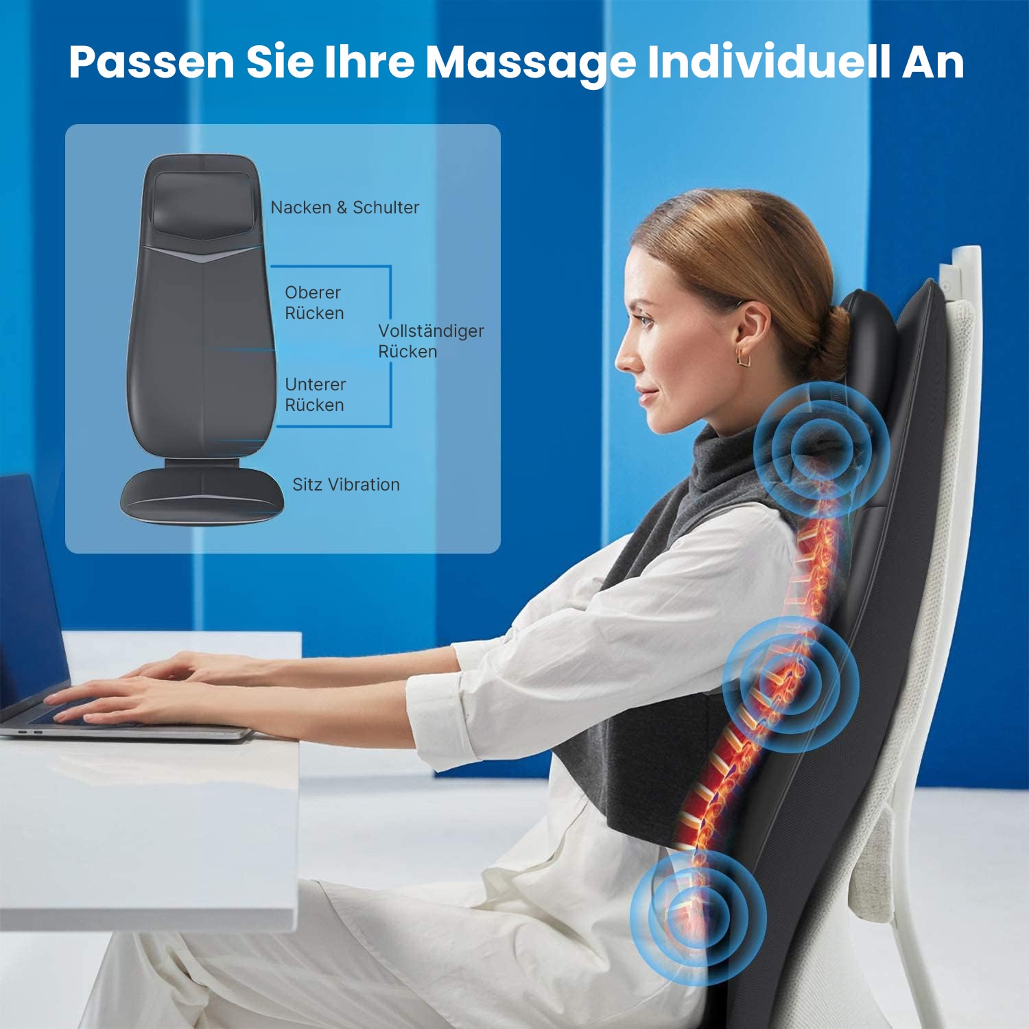 Renpho Shiatsu-Massagesitzauflage »Neck & Back Massager Cushion S BM076«, für Tiefenentspannung des Nackens & Rückens -- Wärme & Vibration