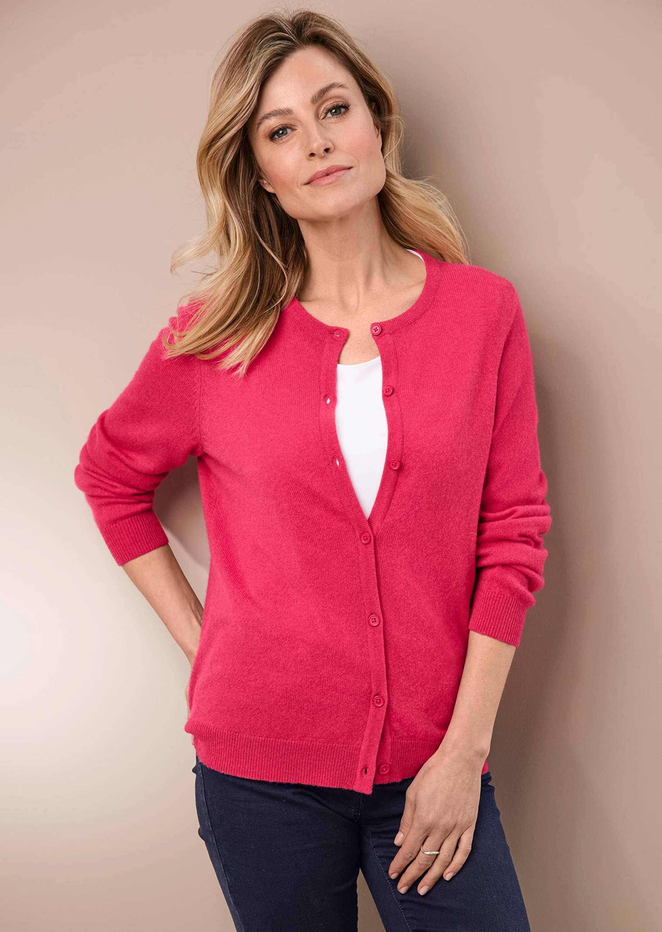 GOLDNER Strickpullover "Kurzgröße Kuschelweiche Kaschmir-Strickjacke mit Rundhals" Ohne
