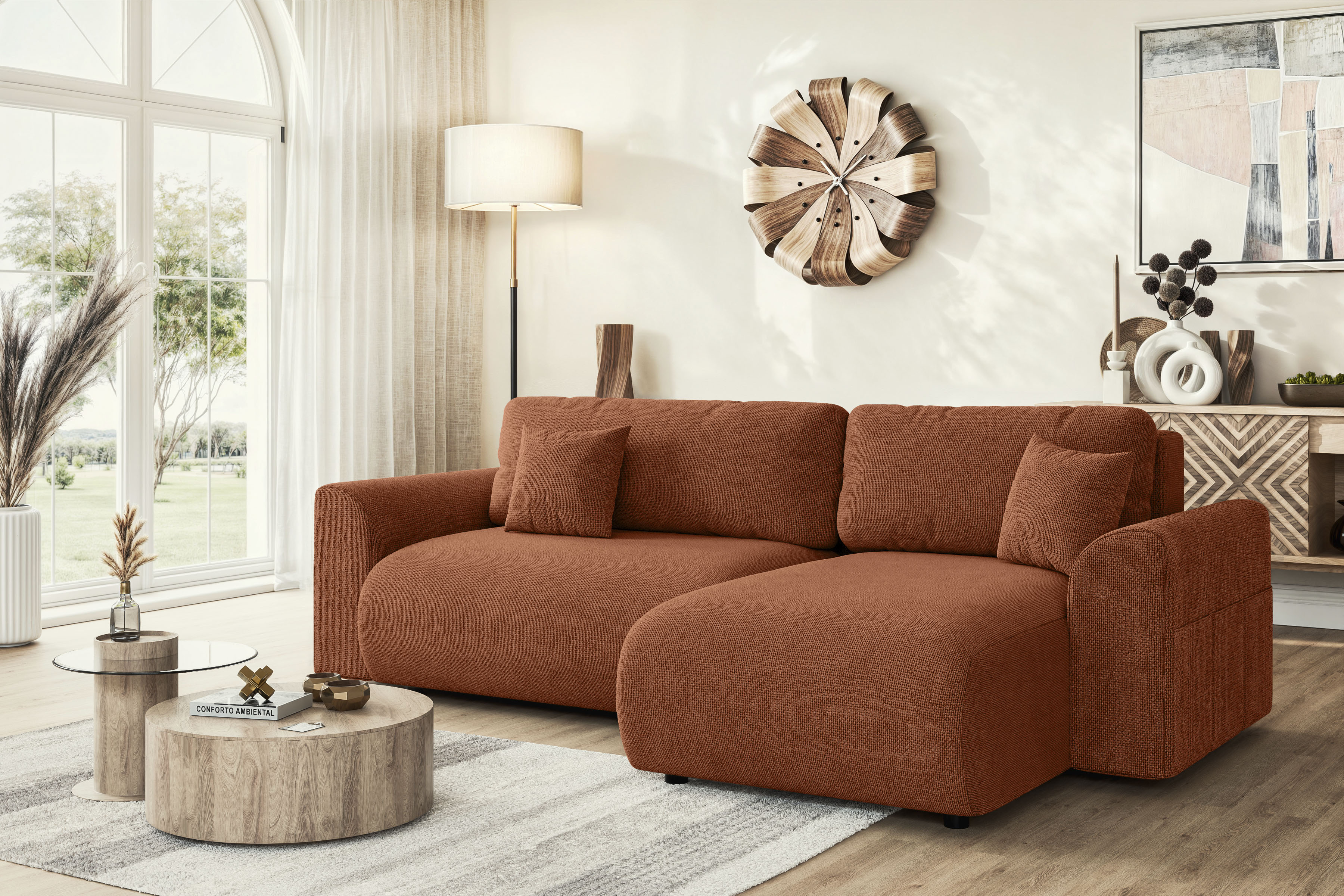Home affaire Ecksofa "VasbySuyal Schlafsofa 235cm L-Form mit Recamiere beidseitig montierbar" Designsofa mit Bettfunktion und Bettkasten, Maße B/T/H: 235/138/80 cm