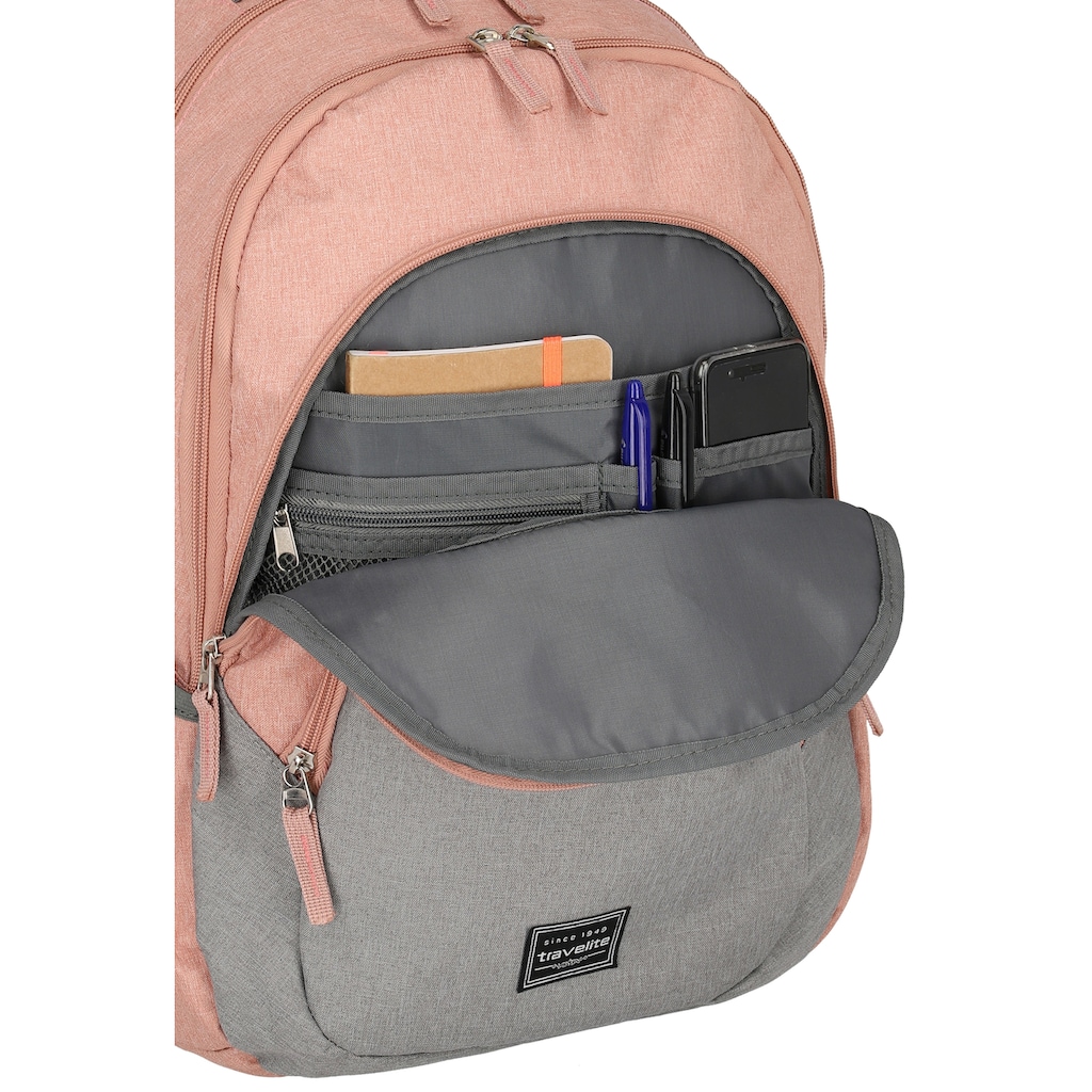 travelite Laptoprucksack »Basics Melange, rosa/grau«