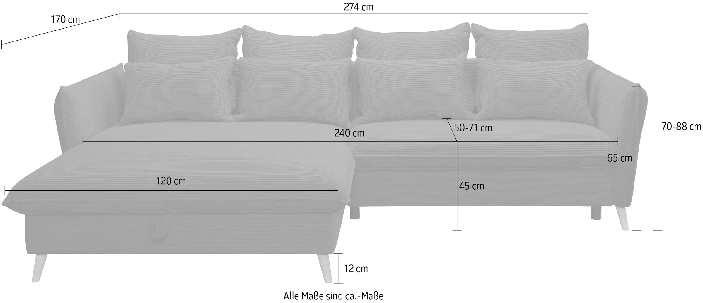 exxpo - sofa fashion Ecksofa »WALPY, elegant und modern, hoher Sitzkomfort, schmale Armlehnen«, L-Form, wahlweise mit Bettfunktion und Bettkasten, in Cord