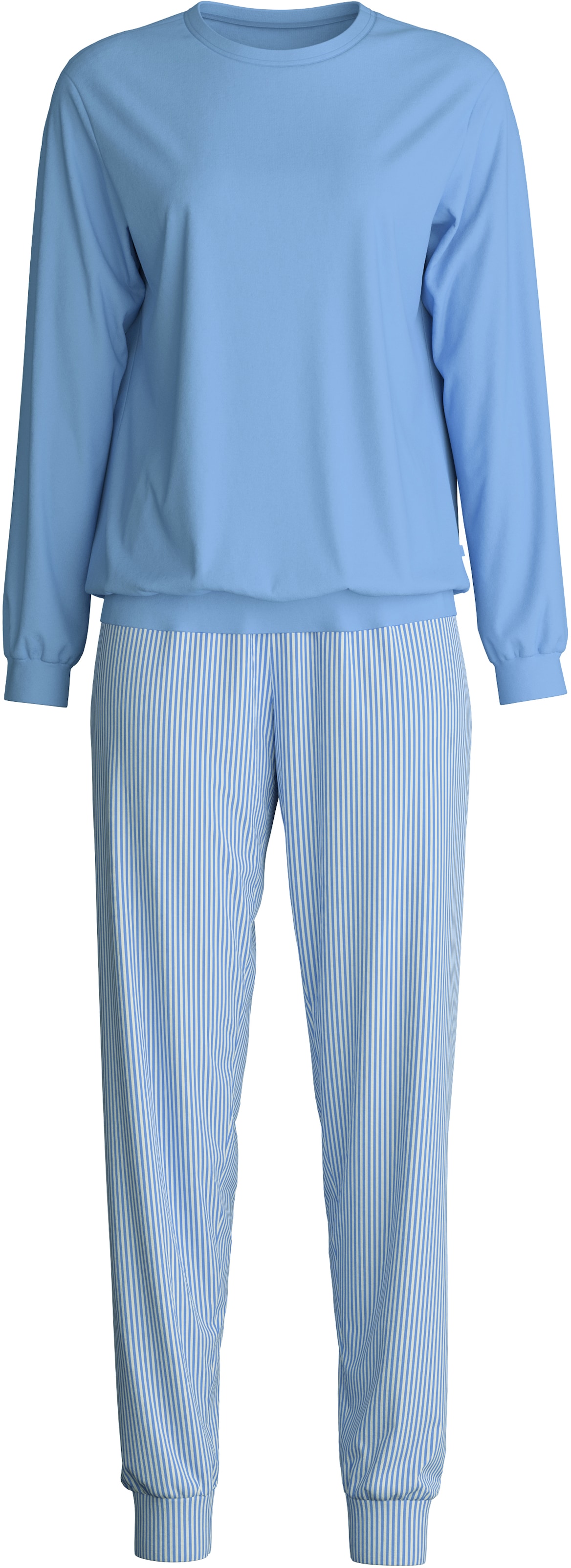 CALIDA Schlafanzug »Lovely Nights«, (2 tlg.), Oberteil uni, Hose gestreift, Rundhalsausschnitt, weich
