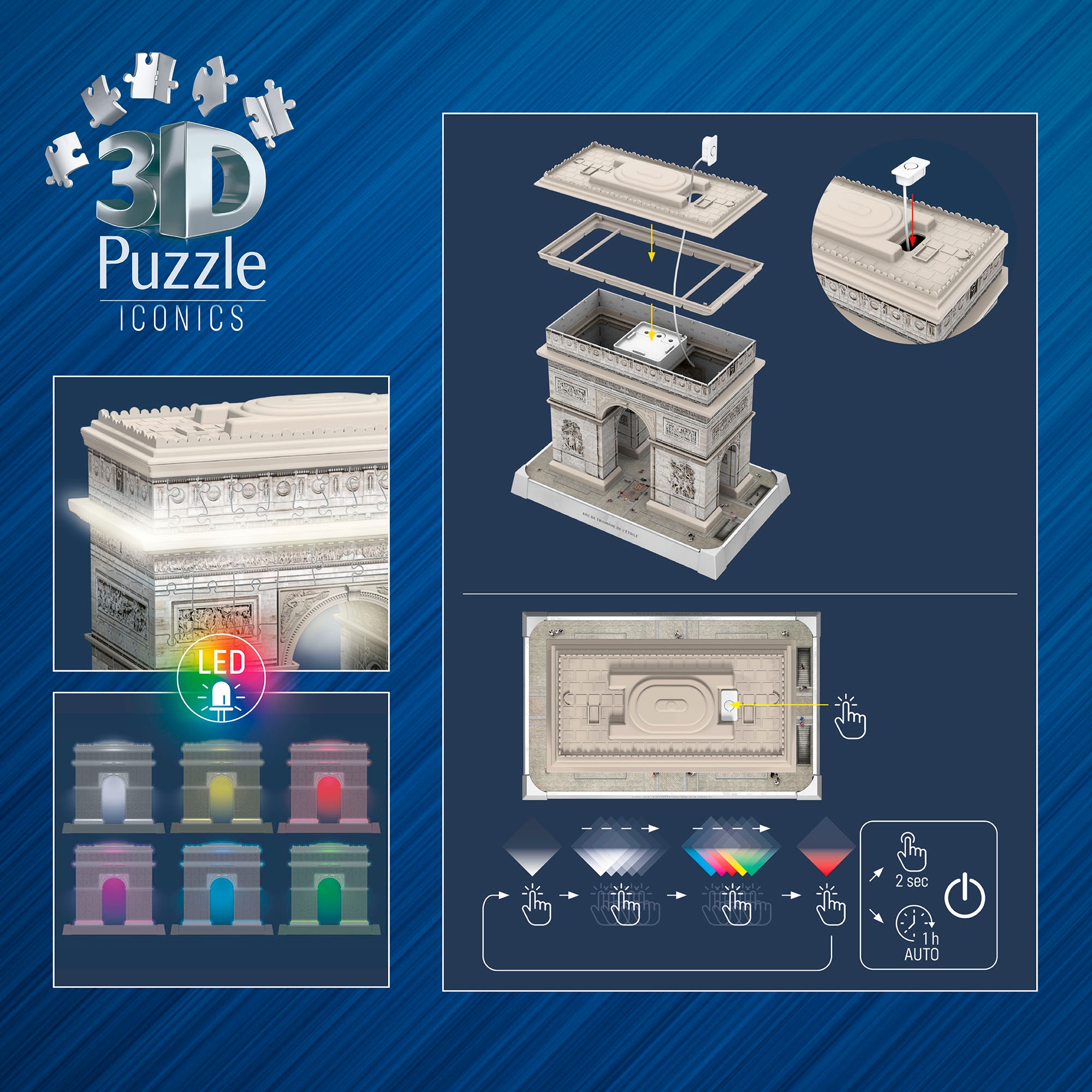 Ravensburger 3D-Puzzle »Iconics: Triumphbogen Paris - mit Licht«, Made in Europe