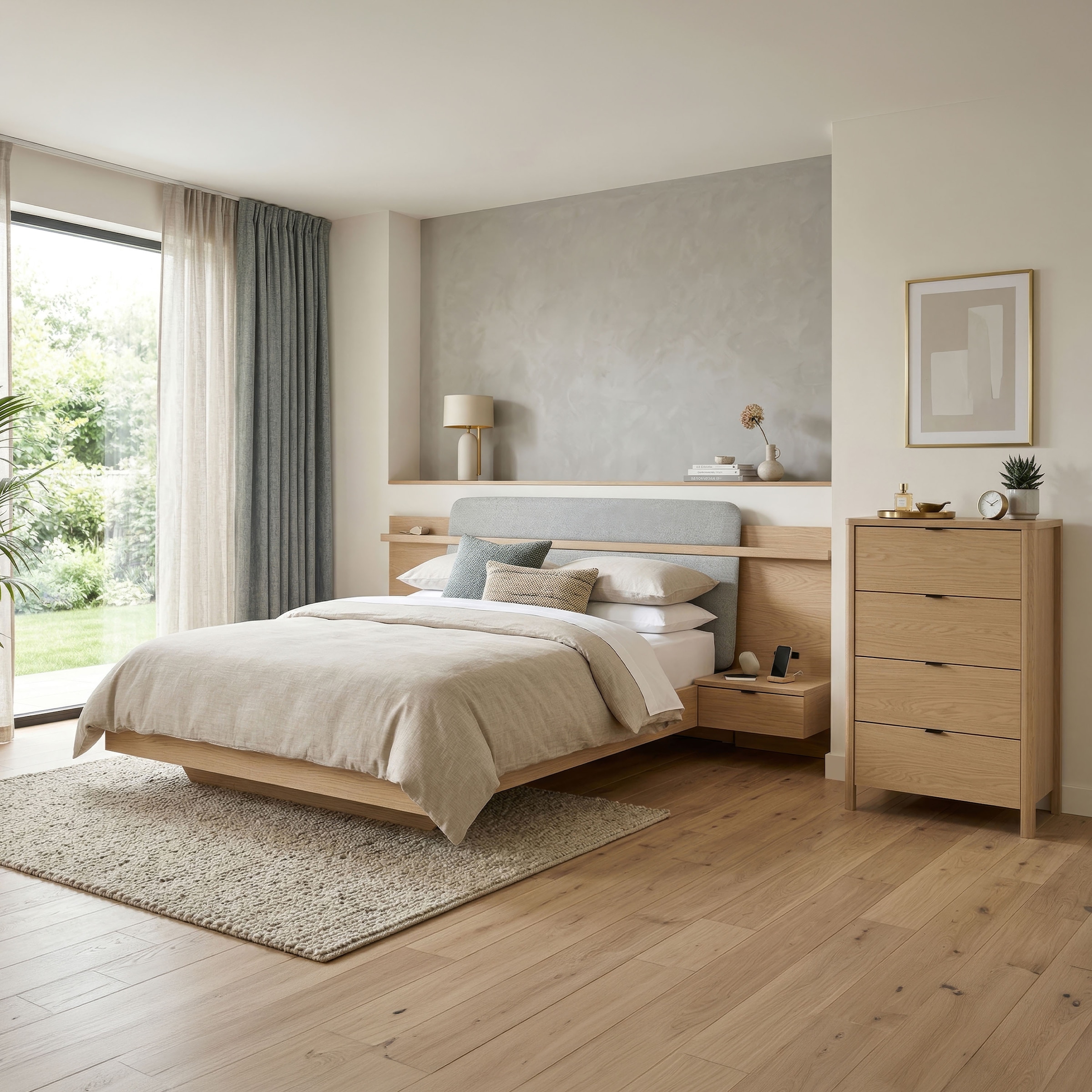 Gami Einzelbett »IZADI« Bett mit Stoff-Kopfteil und 2 Nachttischen
