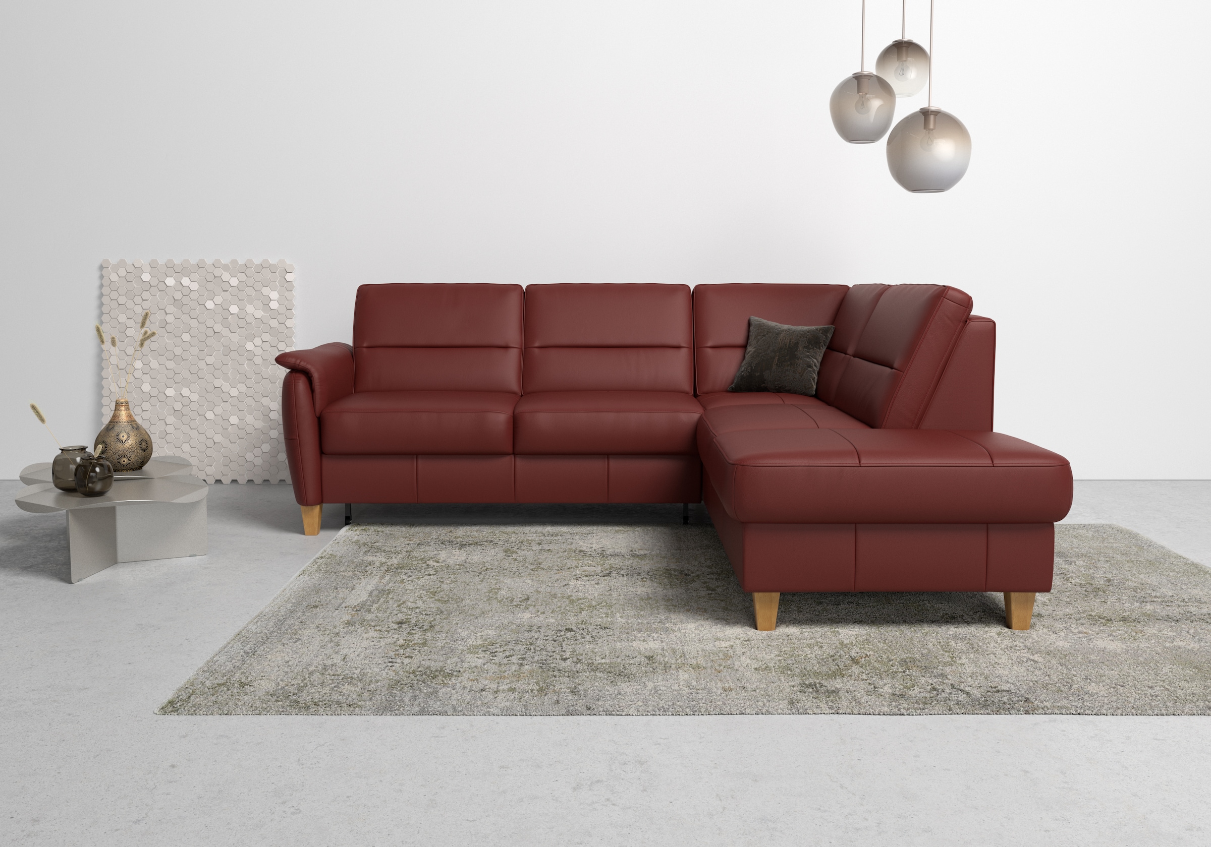 Home affaire Ecksofa "Palmera, L-Form, B: 236 cm, Bettfunktion & Bettkasten wählbar" Federkern-Polsterung, Sitzhöhe 48 cm, handgefertigt, stilvolles Design