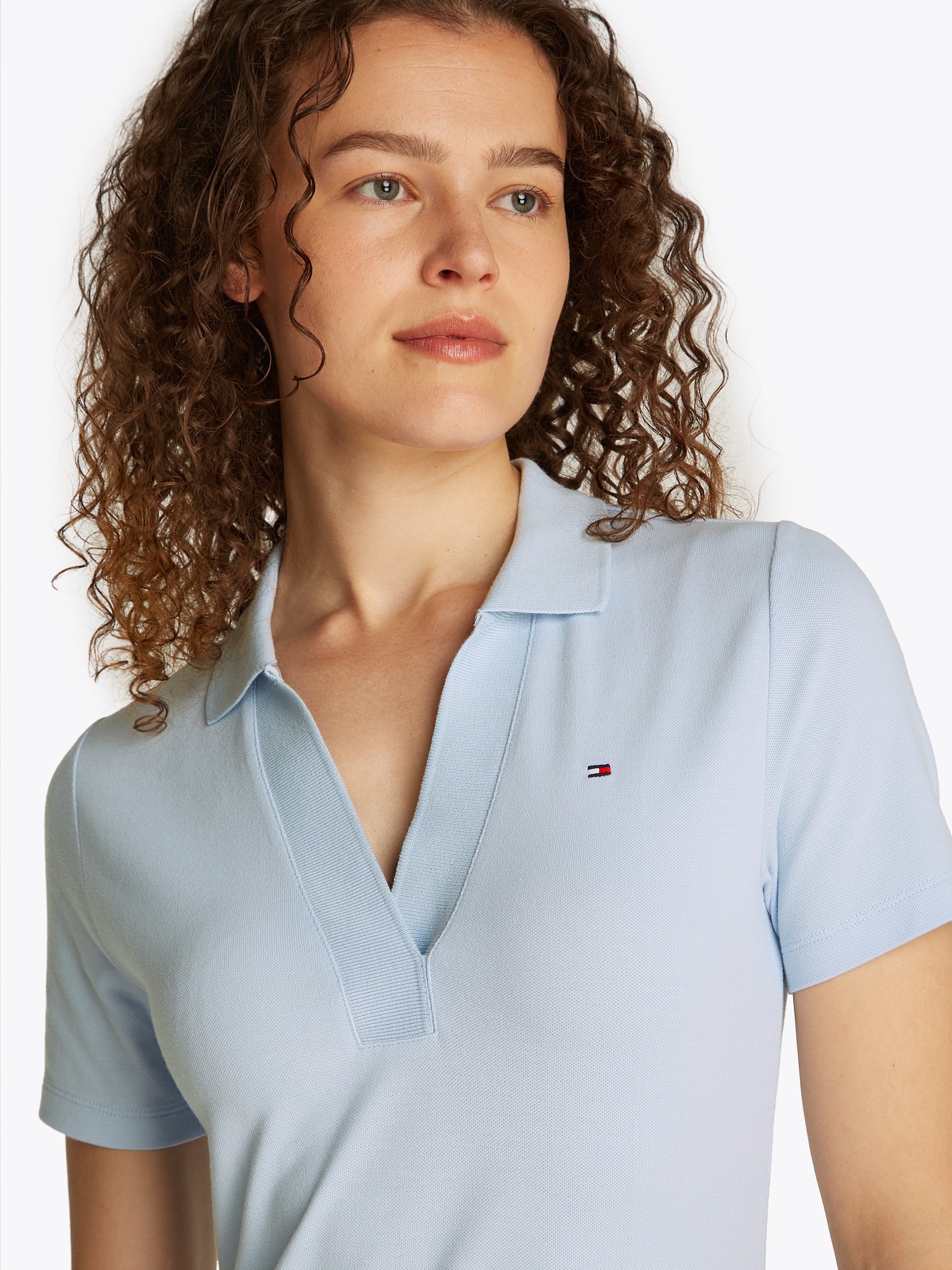 Thumbnail - Tommy Hilfiger Polokleid "SLIM OPEN NK POLO DRESS SS" mit gestickter Tommy Hilfiger Flagge