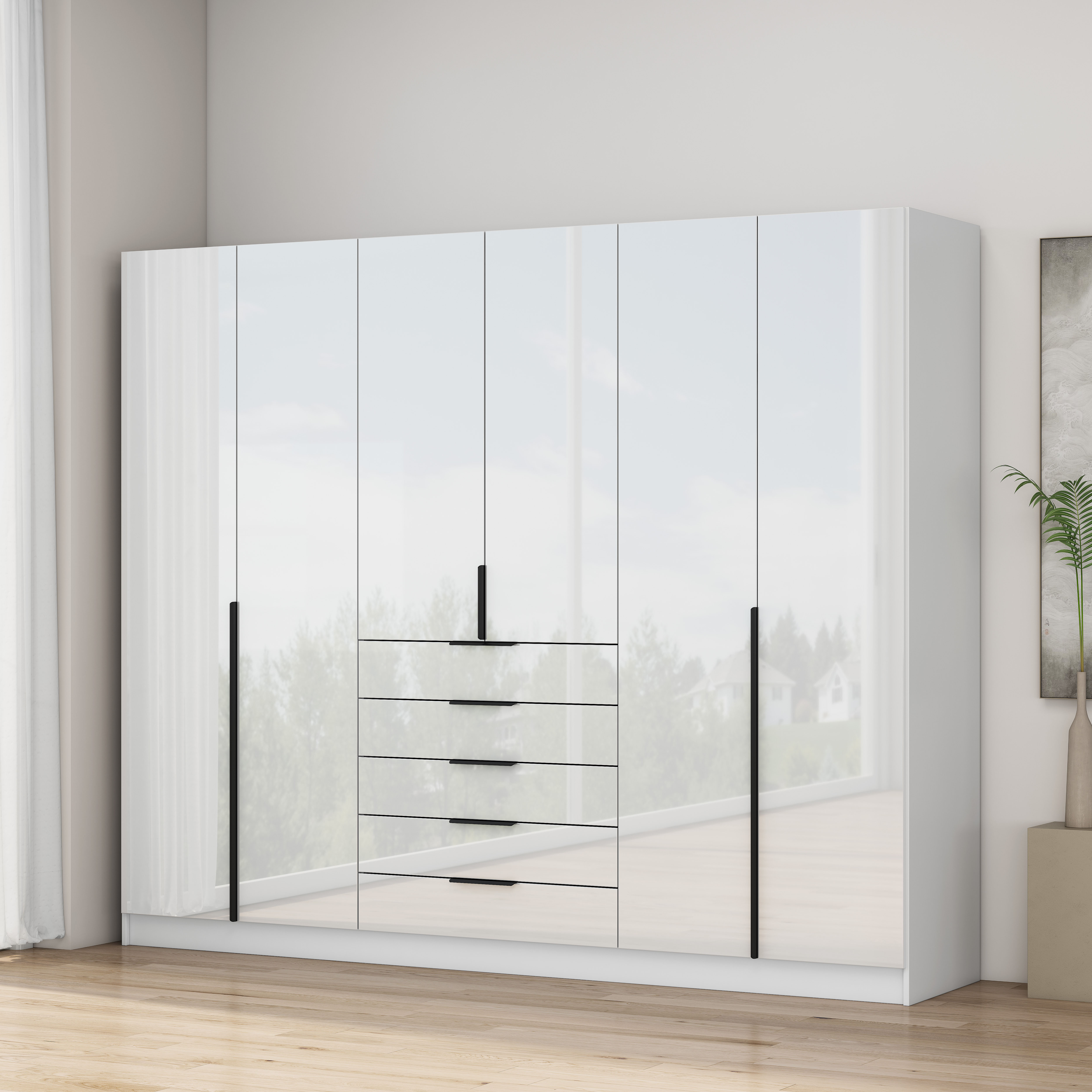 OTTO home Kleiderschrank "Annor Schlafzimmerschrank Breite 242cm hochglanz Schrank Garderobe" Drehtürenschrank mit perfekter Innenausstattung - elegante Türgriffe