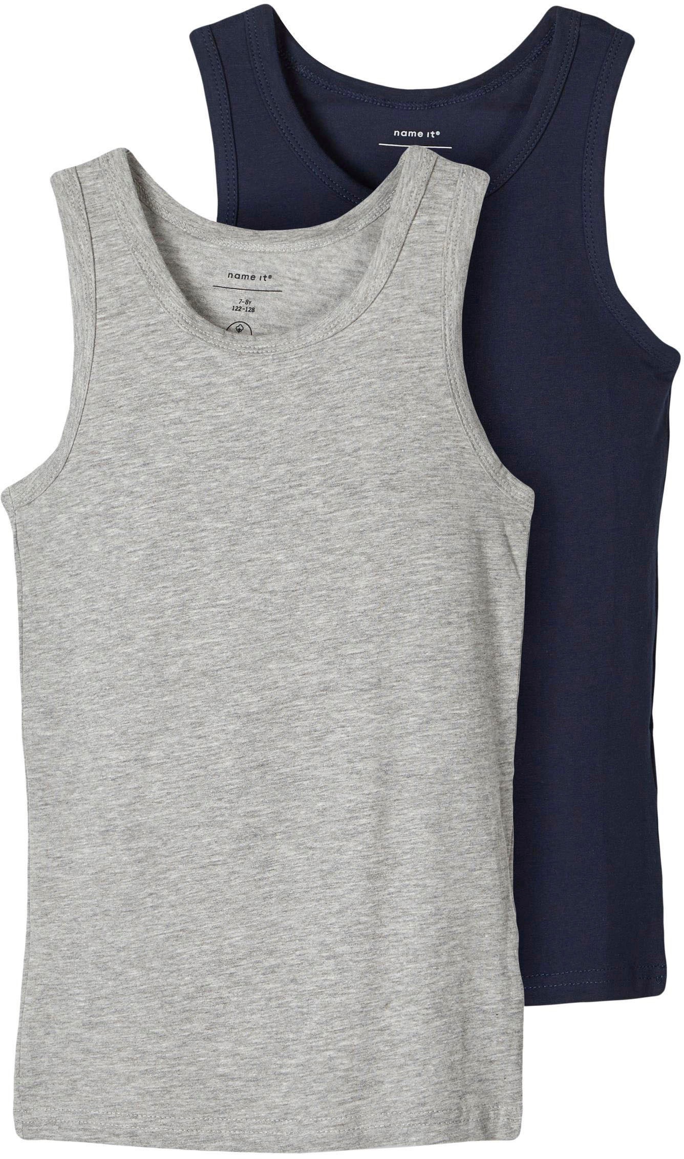 Unterhemd NAME IT "NKMTANK 2P für Jungen mit Rundhals und elastischem Tragekomfort", Jungen, Gr. 92, 2 Stk., N-Gr, grau (grau melange), Jersey, Obermaterial: 95% Baumwolle, 5% Elasthan, meliert, normal, Rundhals, Unterhemden Unterhemd, normal, Jersey, ein 3