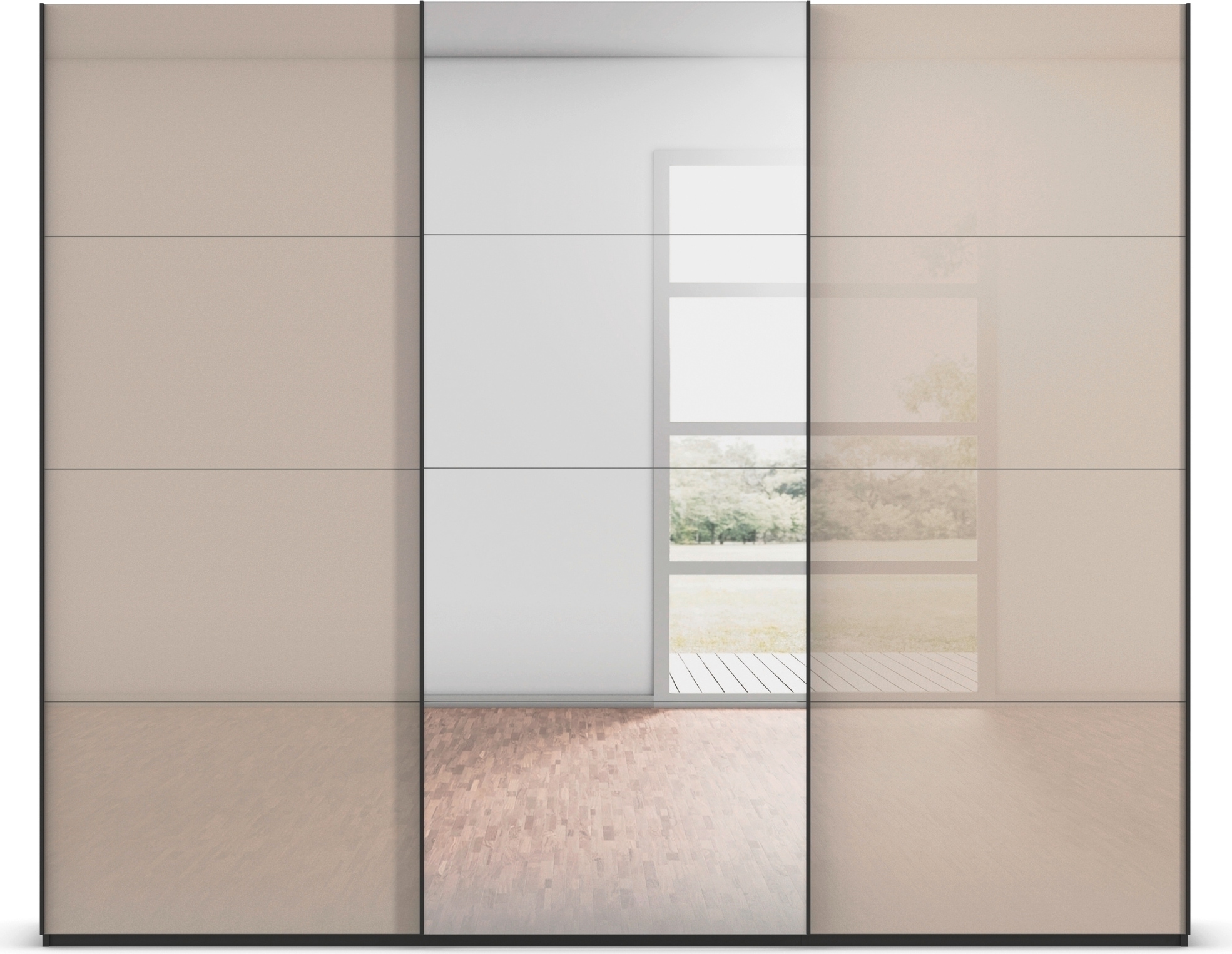 rauch Schwebetürenschrank »Kleiderschrank Schrank Garderobe Schlafzimmerschrank SCALE-FYRA«, edle viergeteilte Türen Spiegel/Glas-Mix viele Farben MADE IN GERMANY