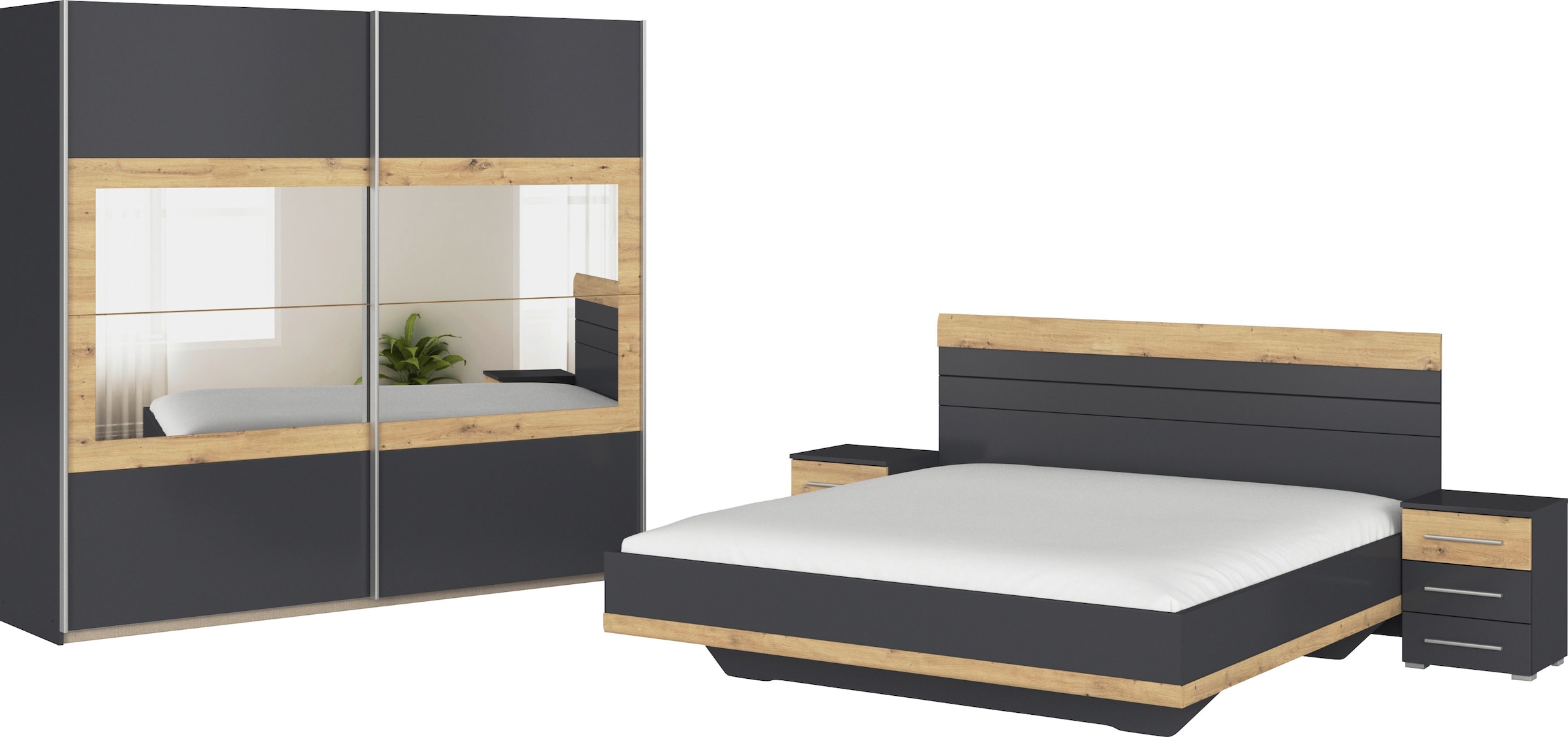 rauch Schlafzimmer-Set "Tarragona", (Set, 4 tlg.), Schrank in 3 Breiten, Bett in 2 Breiten, 2 Nachttische MADE IN GERMAN