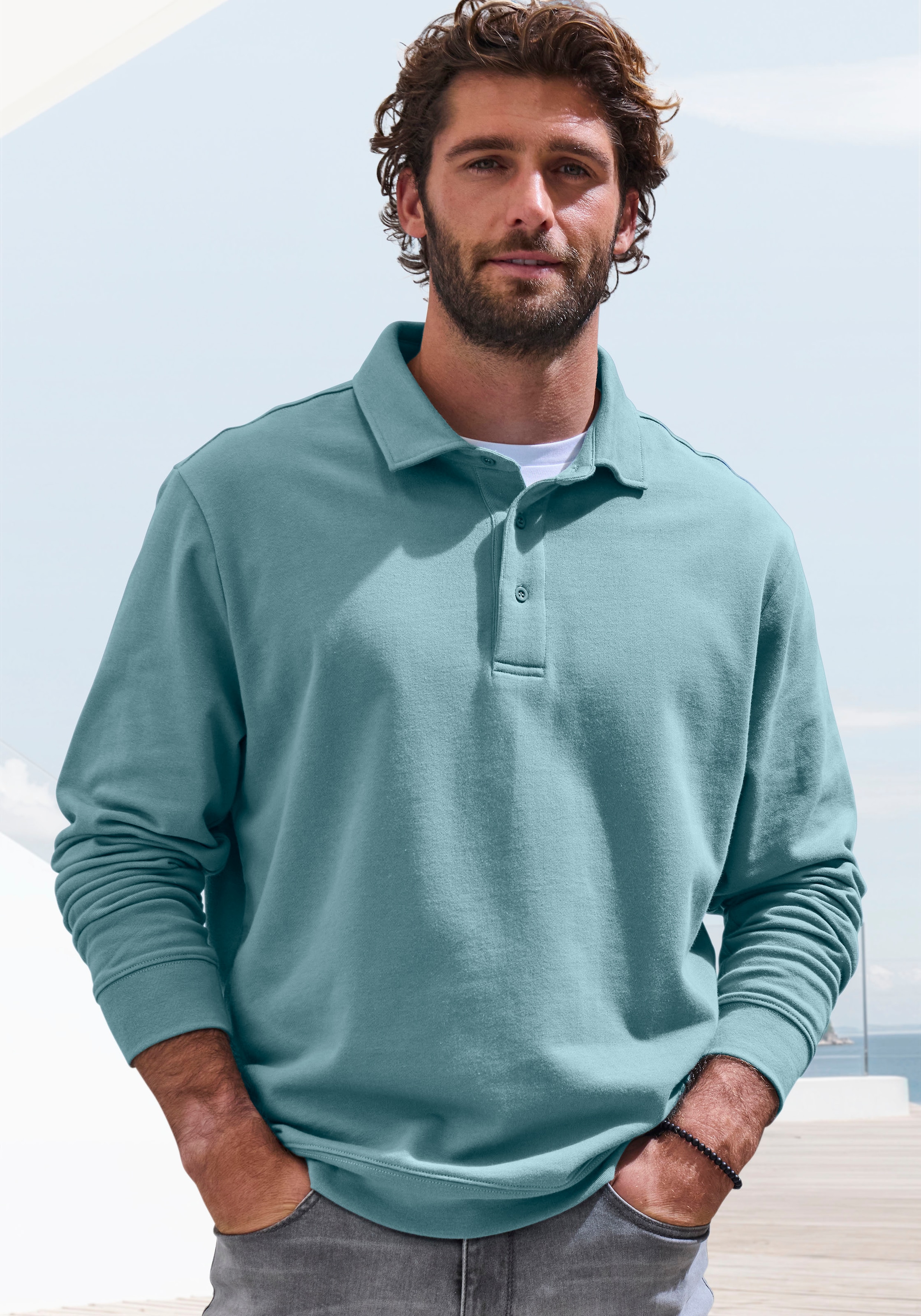 John Devin Sweatshirt, Langarm, Sweatshirt mit Polokragen, Baumwolle günstig online kaufen