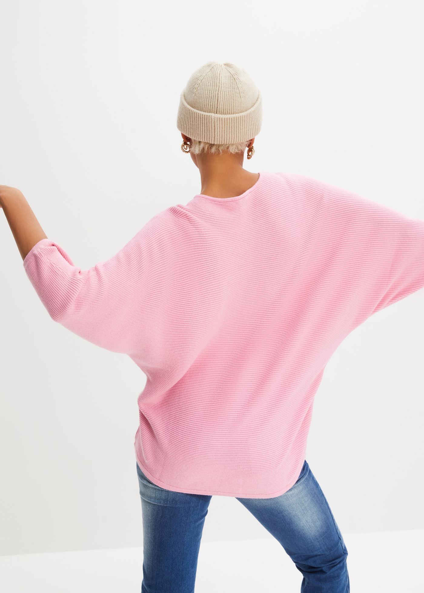 bonprix Strickpullover 1 aus Viskose, mit Rippstruktur, halber Fledermausar günstig online kaufen