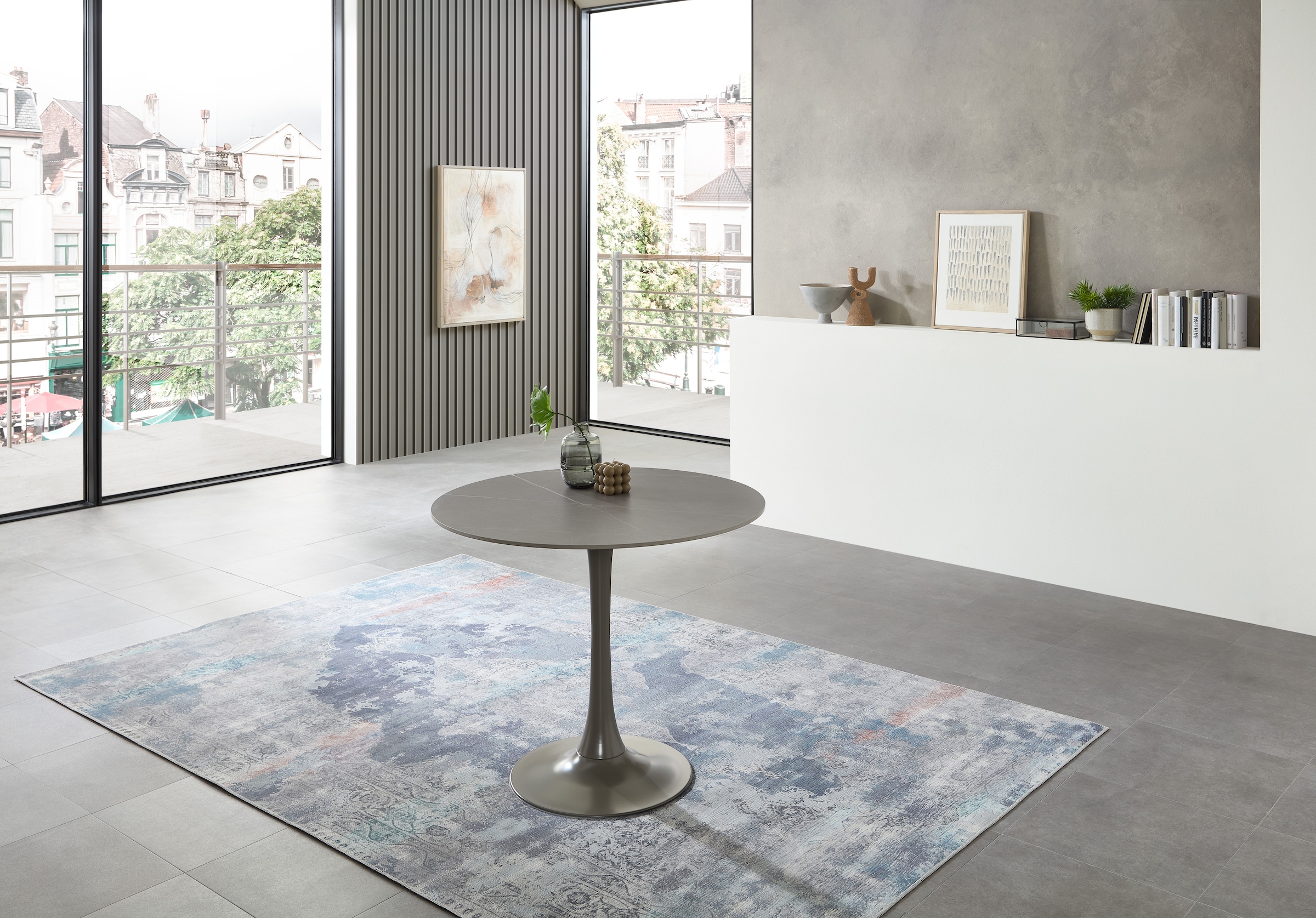 Stolkom Esstisch »Josh Esszimmertisch rund Keramik, marmoriert, BxH 90x75 cm«, Keramikoberfläche marmoriert, Wahlweise in weiß, grau oder schwarz