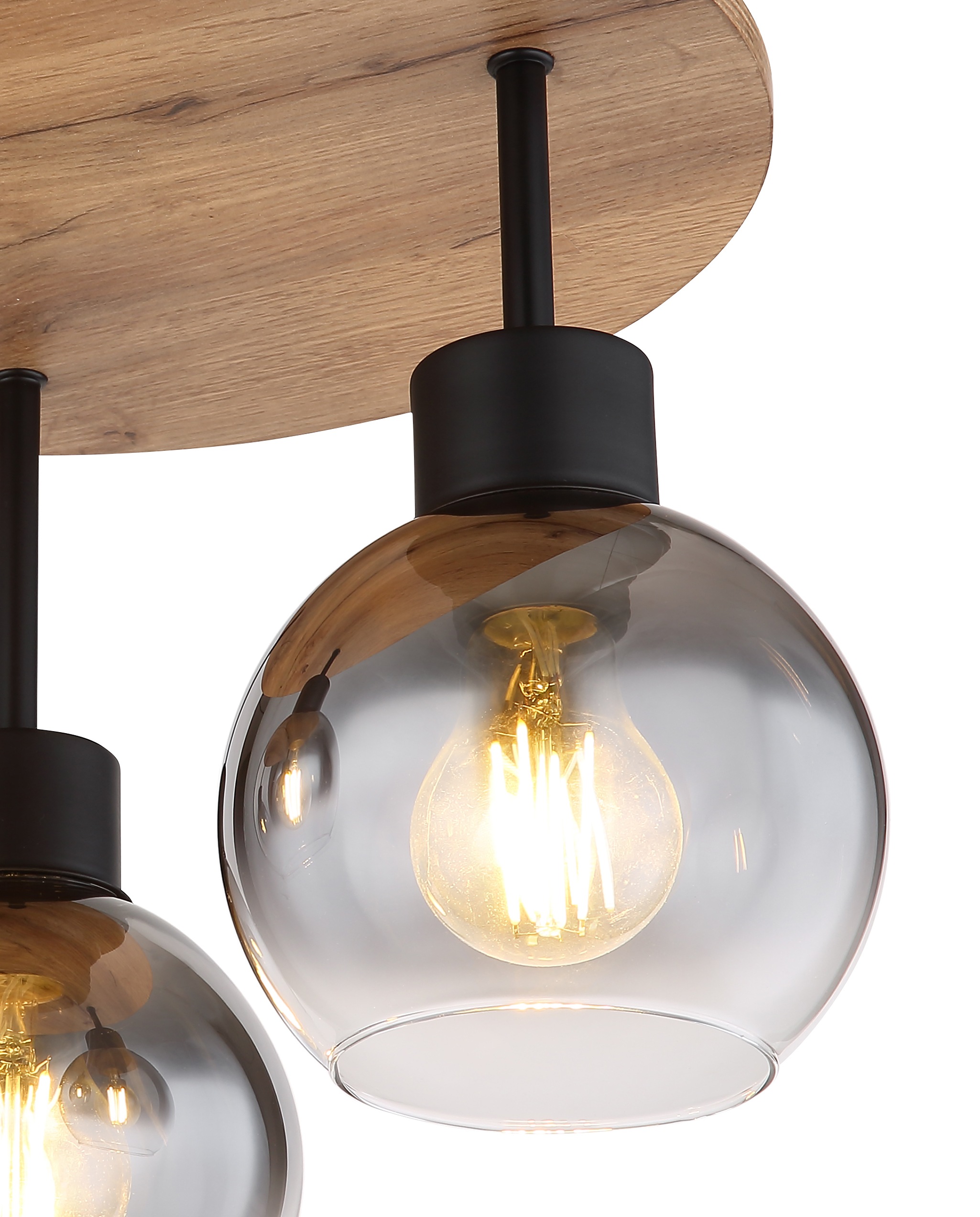 GLOBO LIGHTING Deckenleuchte »MOITAS« E27 1 Stk. Deckenleuchte Schwarz/Holzoptik, Rauchglas, E27