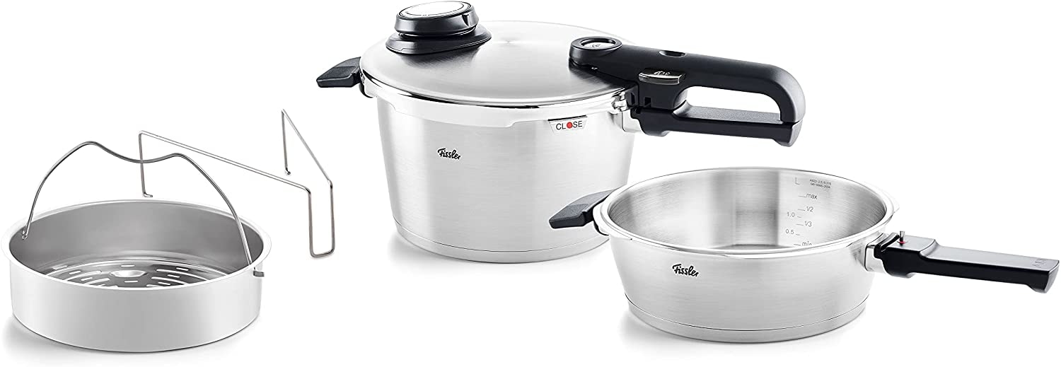 Fissler premium Schnellkochtopf "vitavit, Edelstahl 18/10, (Set 4-tlg.), Abnehmbarer Griff, Verriegelungsanzeige, Einste