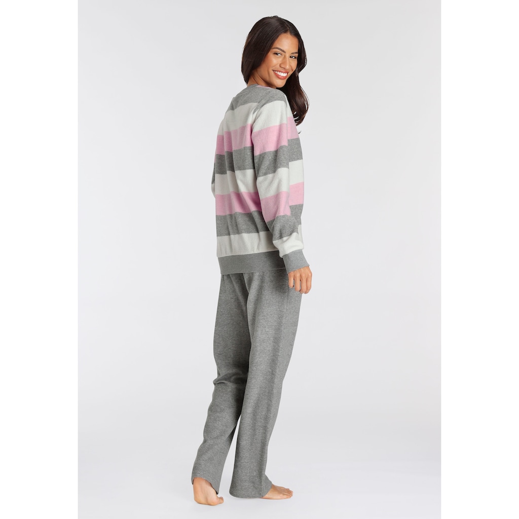 Vivance Dreams Pyjama, (2 tlg.), aus weichem Frottée und mit Colorblock Streifen