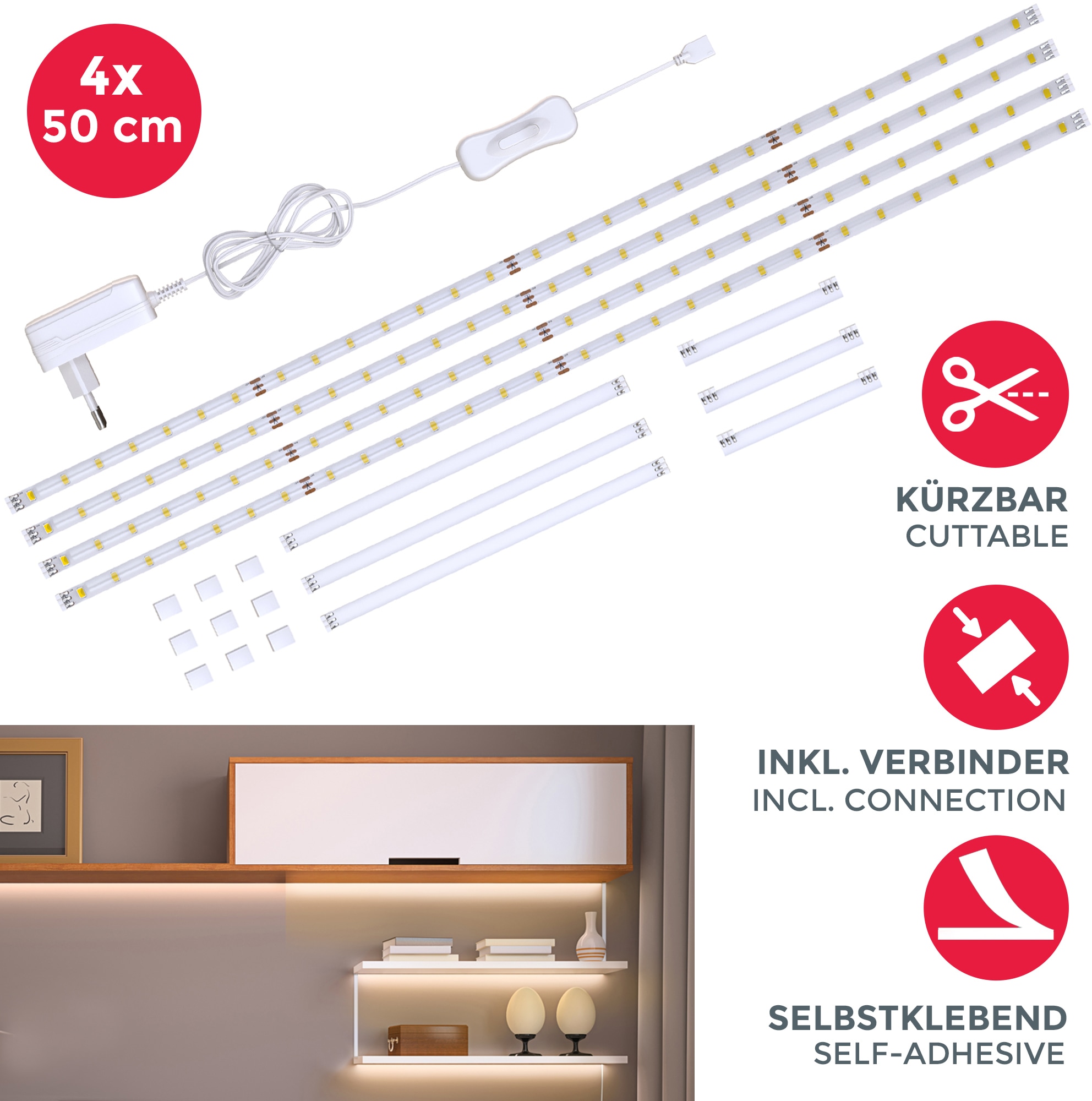 | LED Streifen bestellen 4 inkl. »Lacerta«, BAUR B.K.Licht Set 2m Band Unterbauleuchte LED-Streifen Verbinder