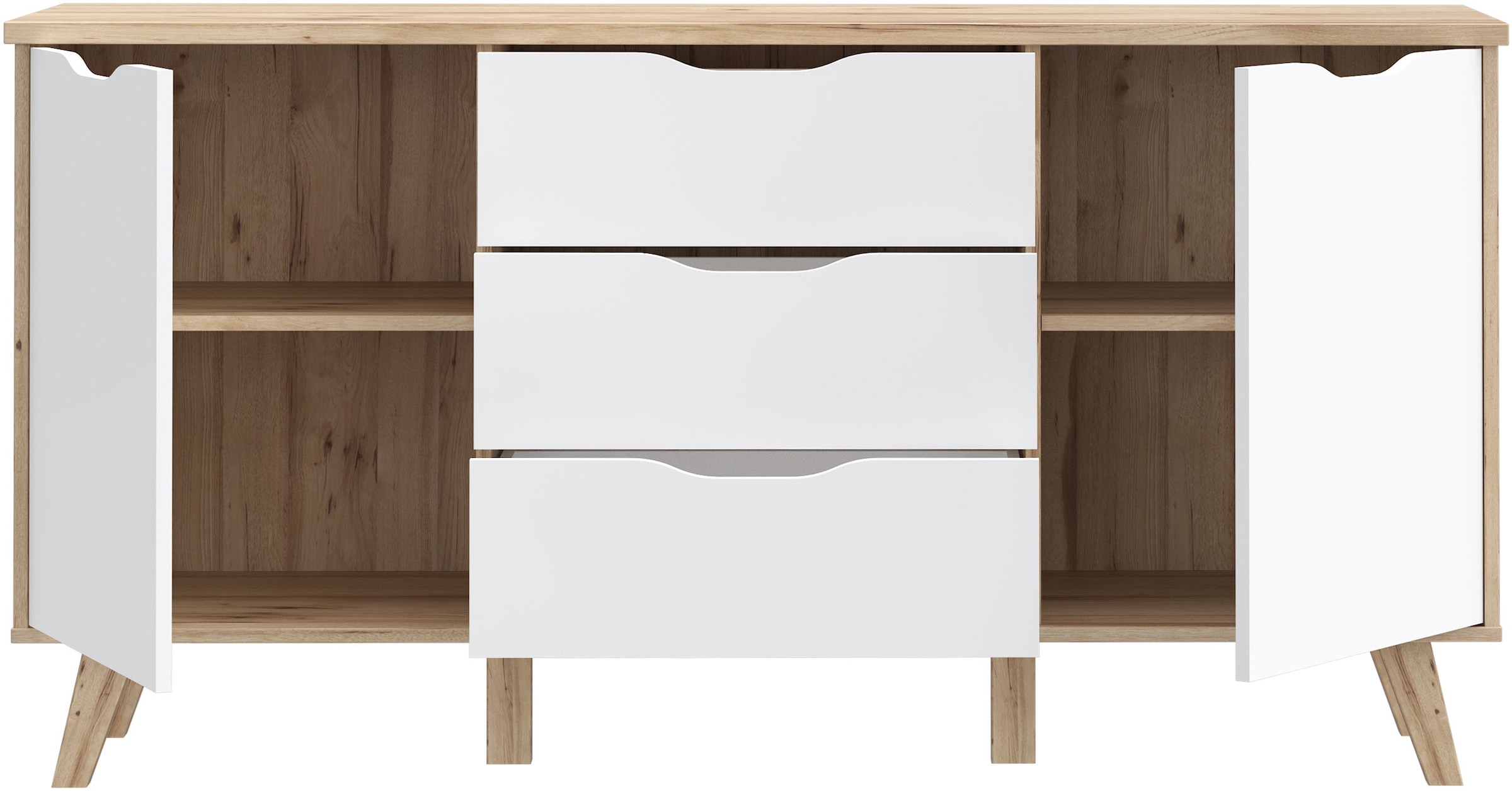 FORTE Sideboard »Vankka Anrichte«, (B/H/T 149,1/76,7/41,7 cm), Sideboard, ca. 150 cm breit, Türen, Schubkästen, Echtholzbeine