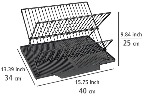 WENKO Abtropfmatte »Nelia«, mit Abtropfgestell Schwarz, Geneigte Fläche für optimalen Wasserablauf