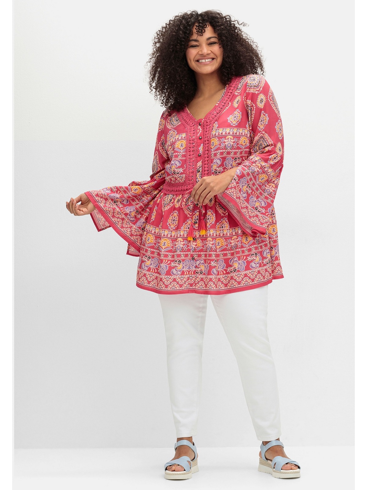 sheego by Joe Browns Longbluse »Große Größen«, im Ethno-Stil, mit Crochet-Spitze