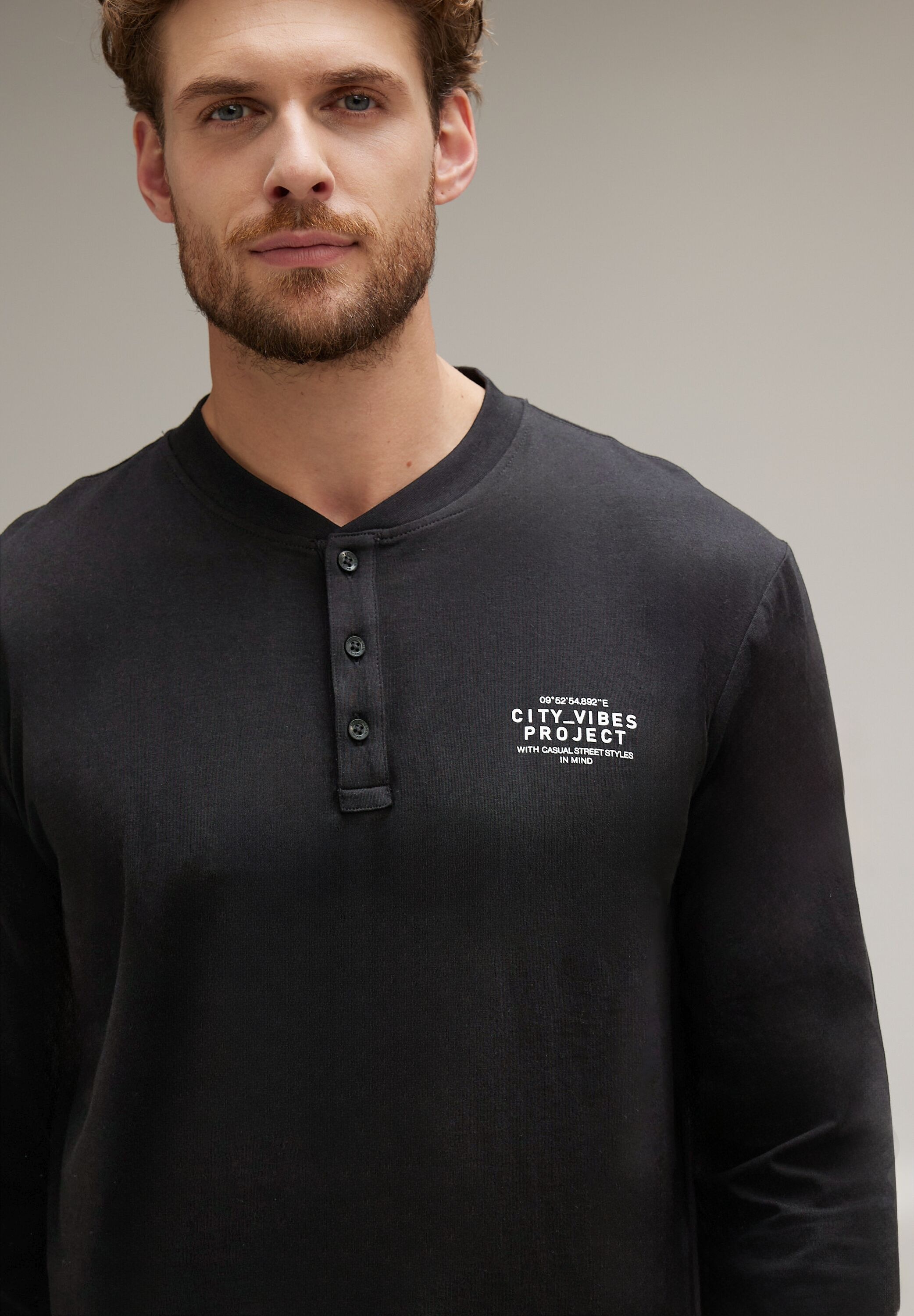 STREET ONE MEN Langarmshirt, mit Knopfleiste