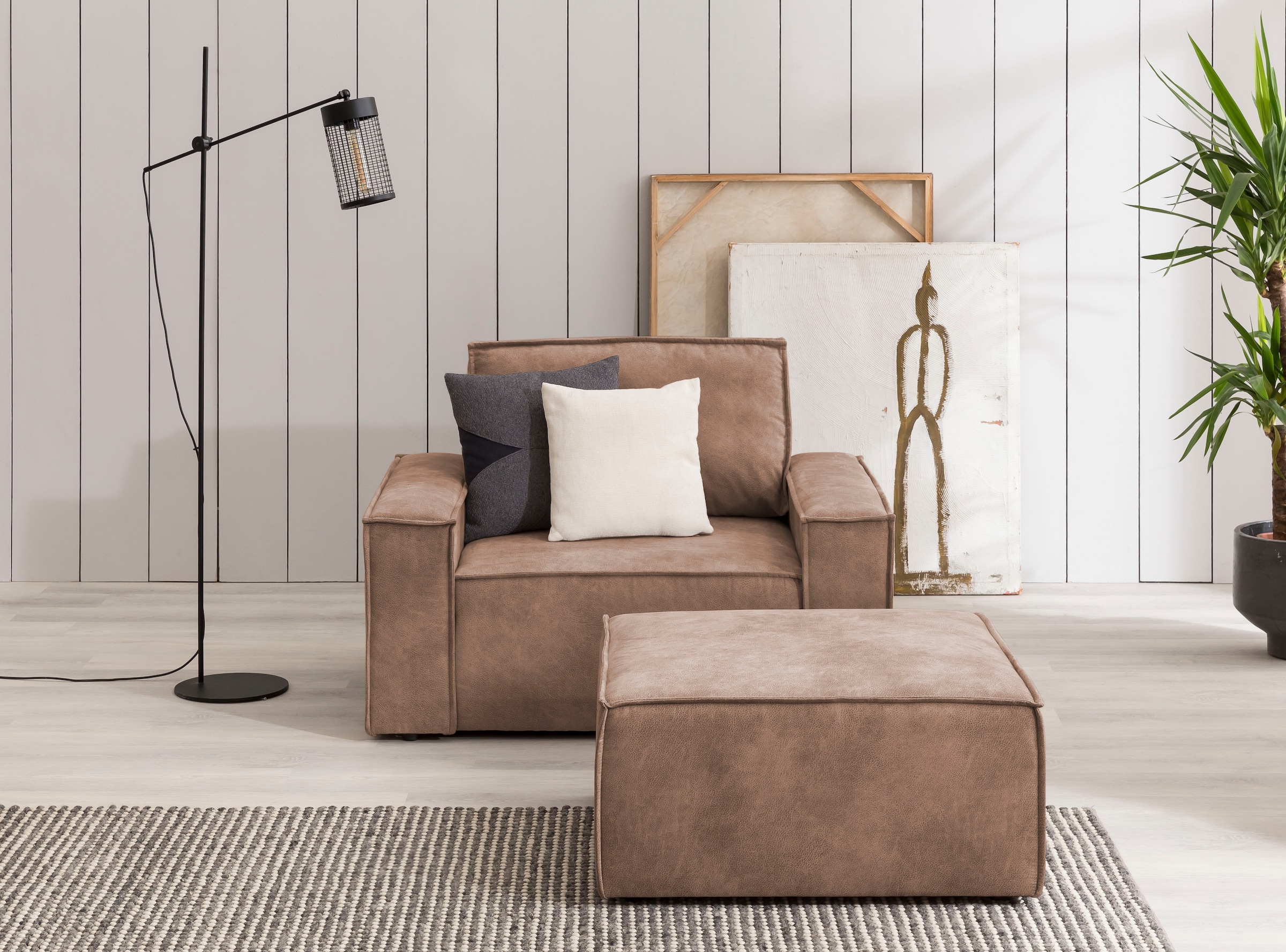 OTTO home Sessel "SHERWOOD Vintage Lederoptik Sessel-Set" Loveseat und Hocker im Set, passend zur Polster-Serie SHERWOOD